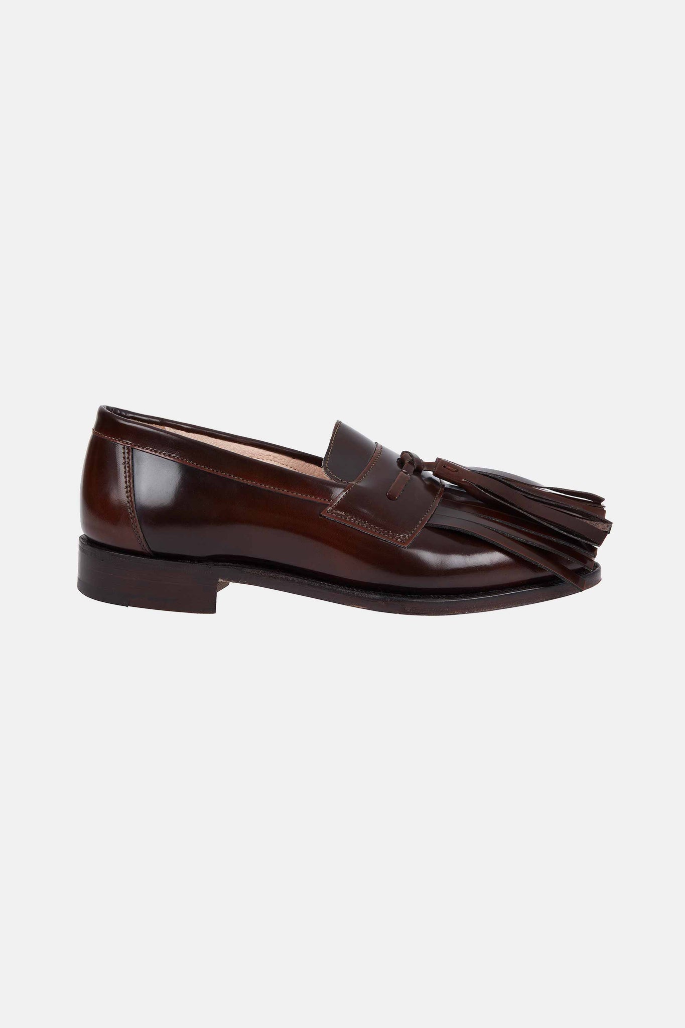 Grenda Tassel Front Loafer in Dark Brown Leather