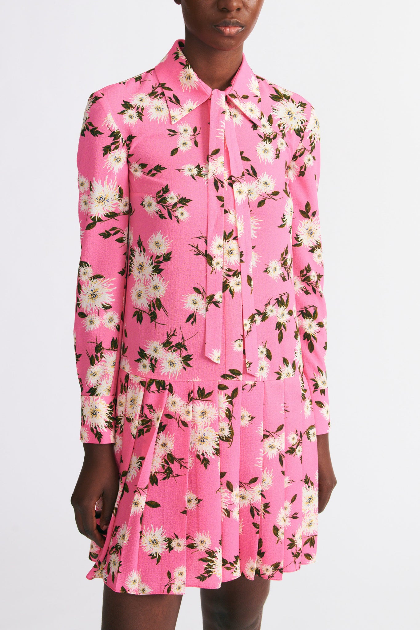 Gunnell Dress In Pink Dahlia Floral Print Crepe Georgette | Emilia Wickstead