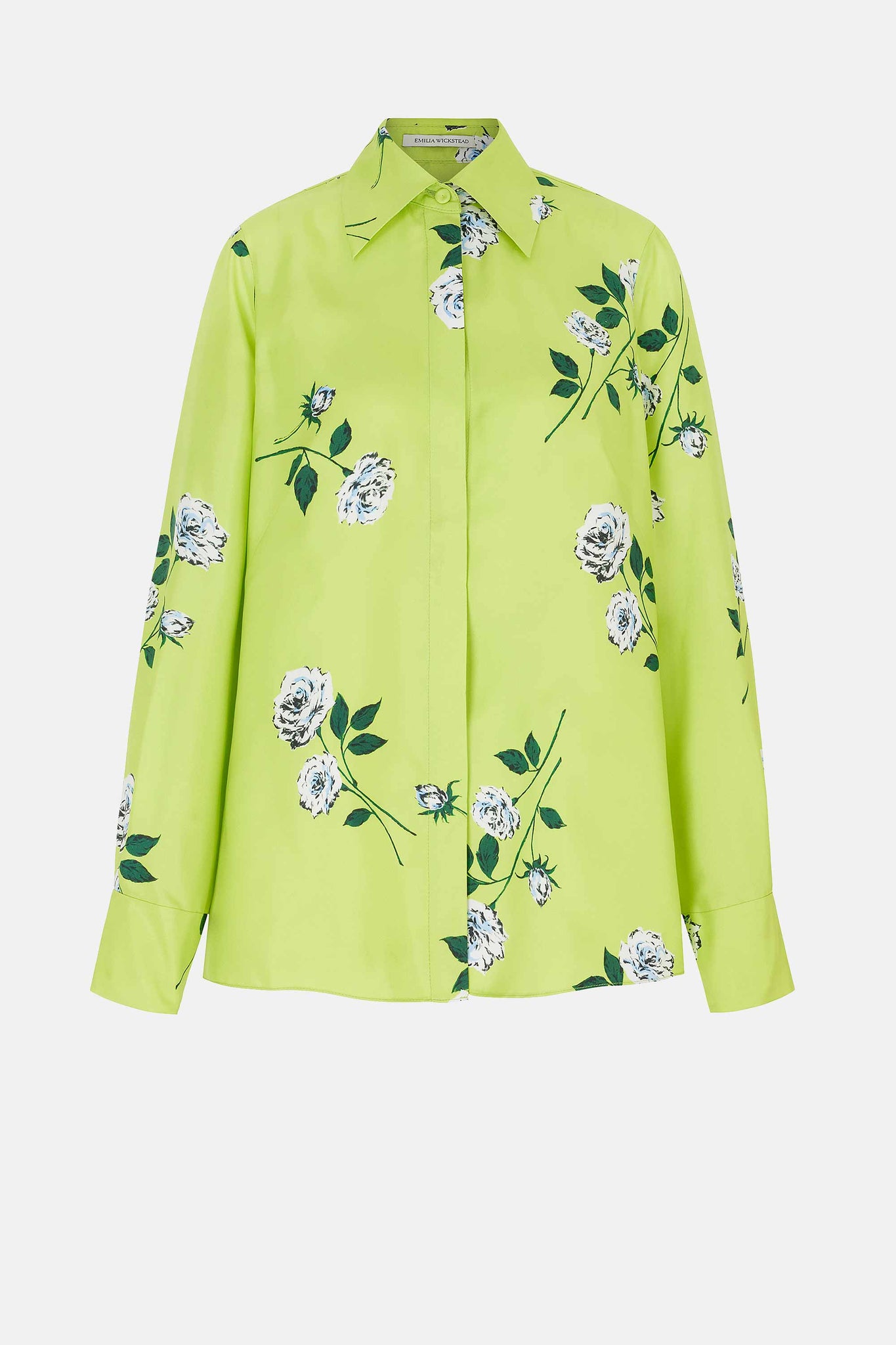 Indu Shirt Floral Print Shirt in Lime Silk Twill |  Emilia Wickstead