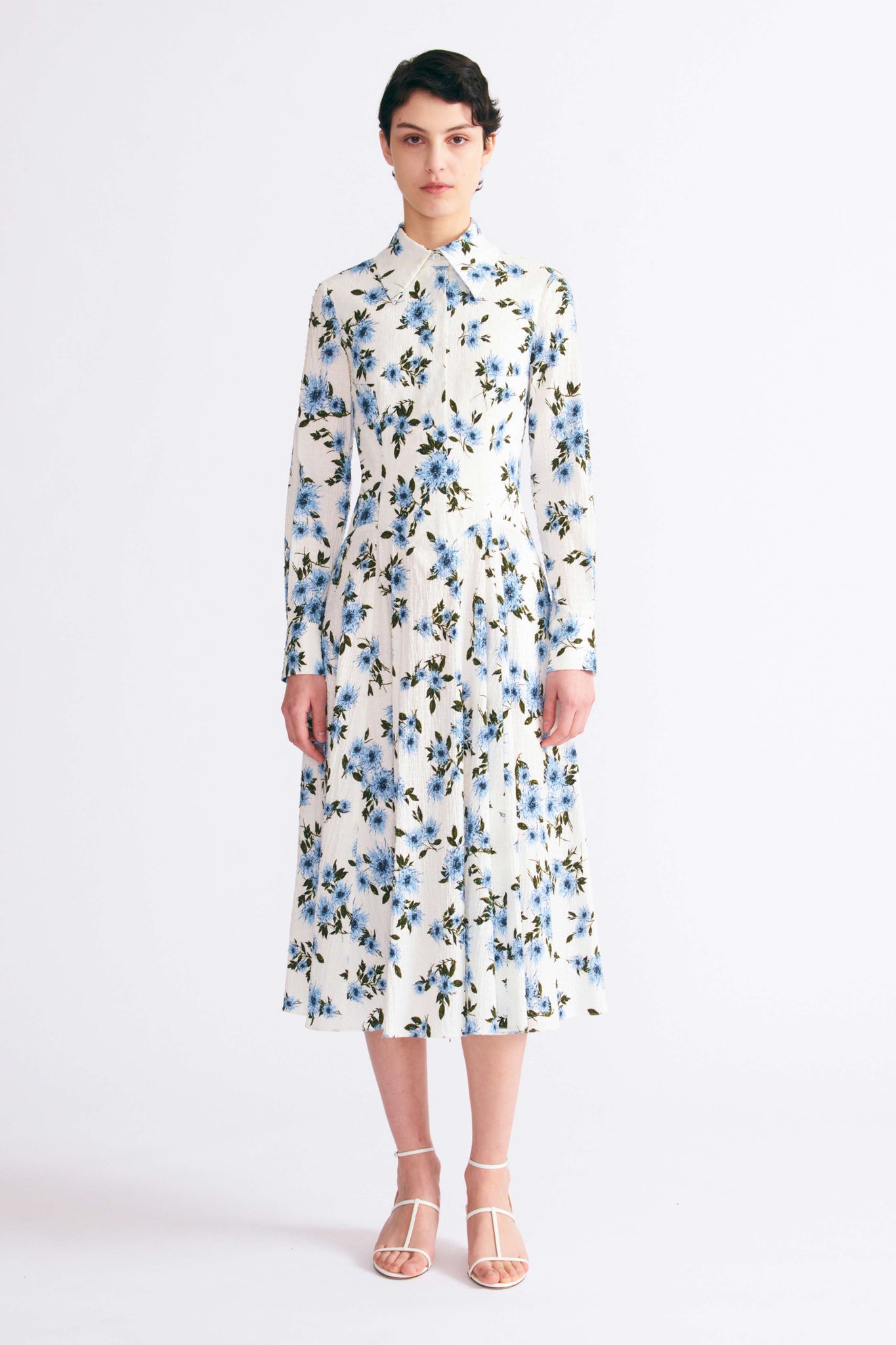 Emilia Wickstead Jancine Dress In Blue Floral Print Bibione Cotton