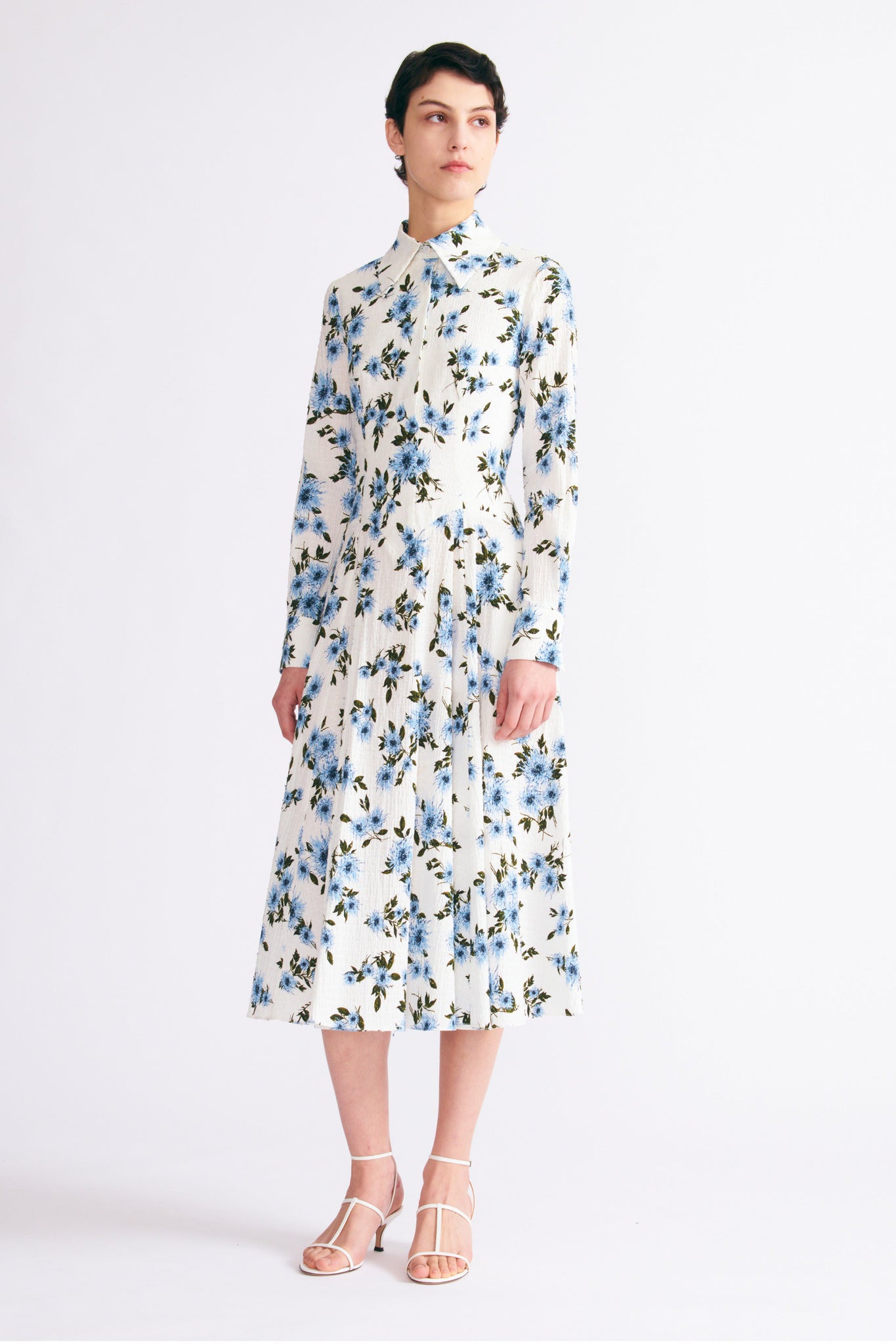 Emilia Wickstead Jancine Dress In Blue Floral Print Bibione Cotton