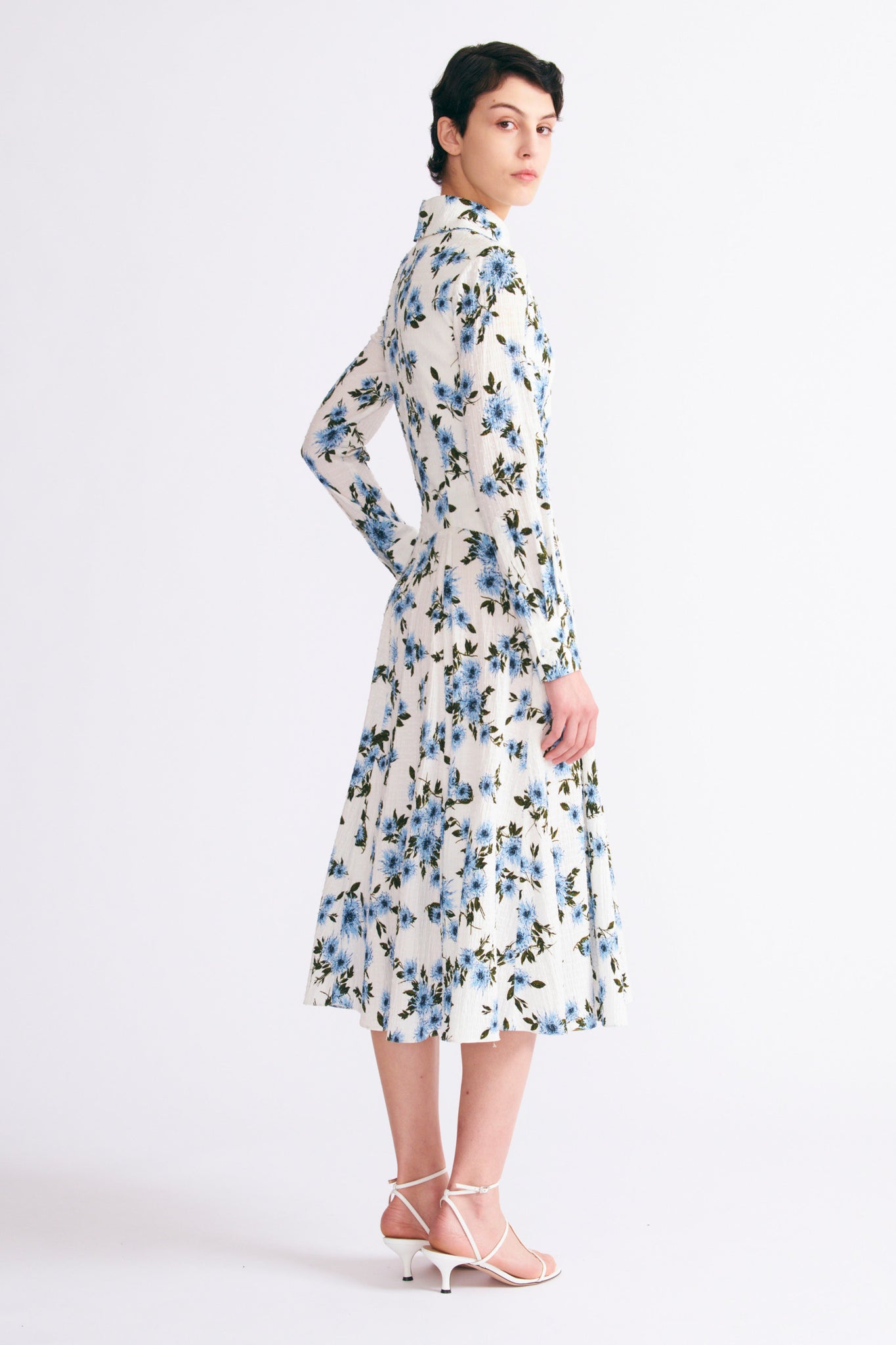 Emilia Wickstead Jancine Dress In Blue Floral Print Bibione Cotton