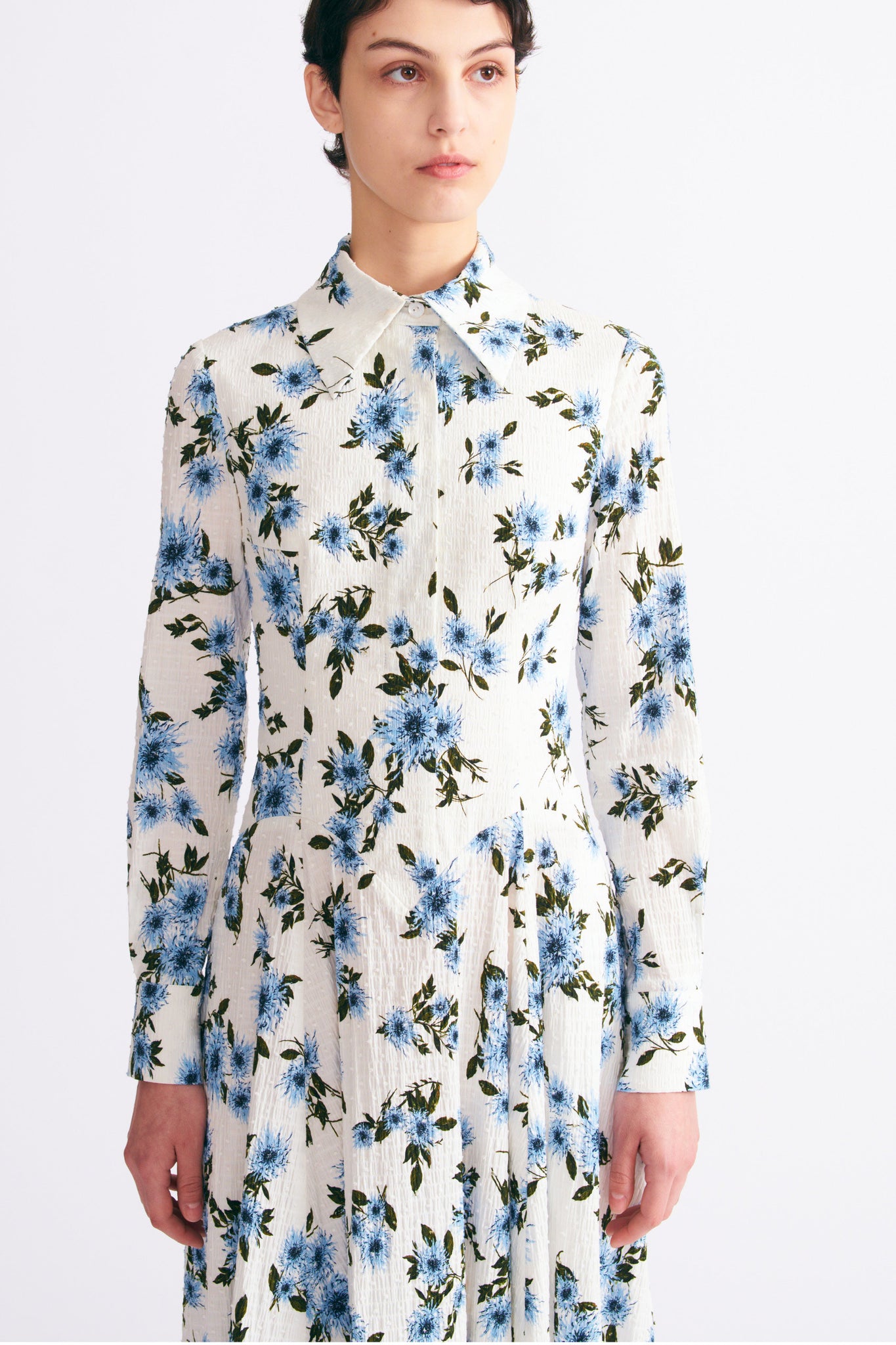 Emilia Wickstead Jancine Dress In Blue Floral Print Bibione Cotton