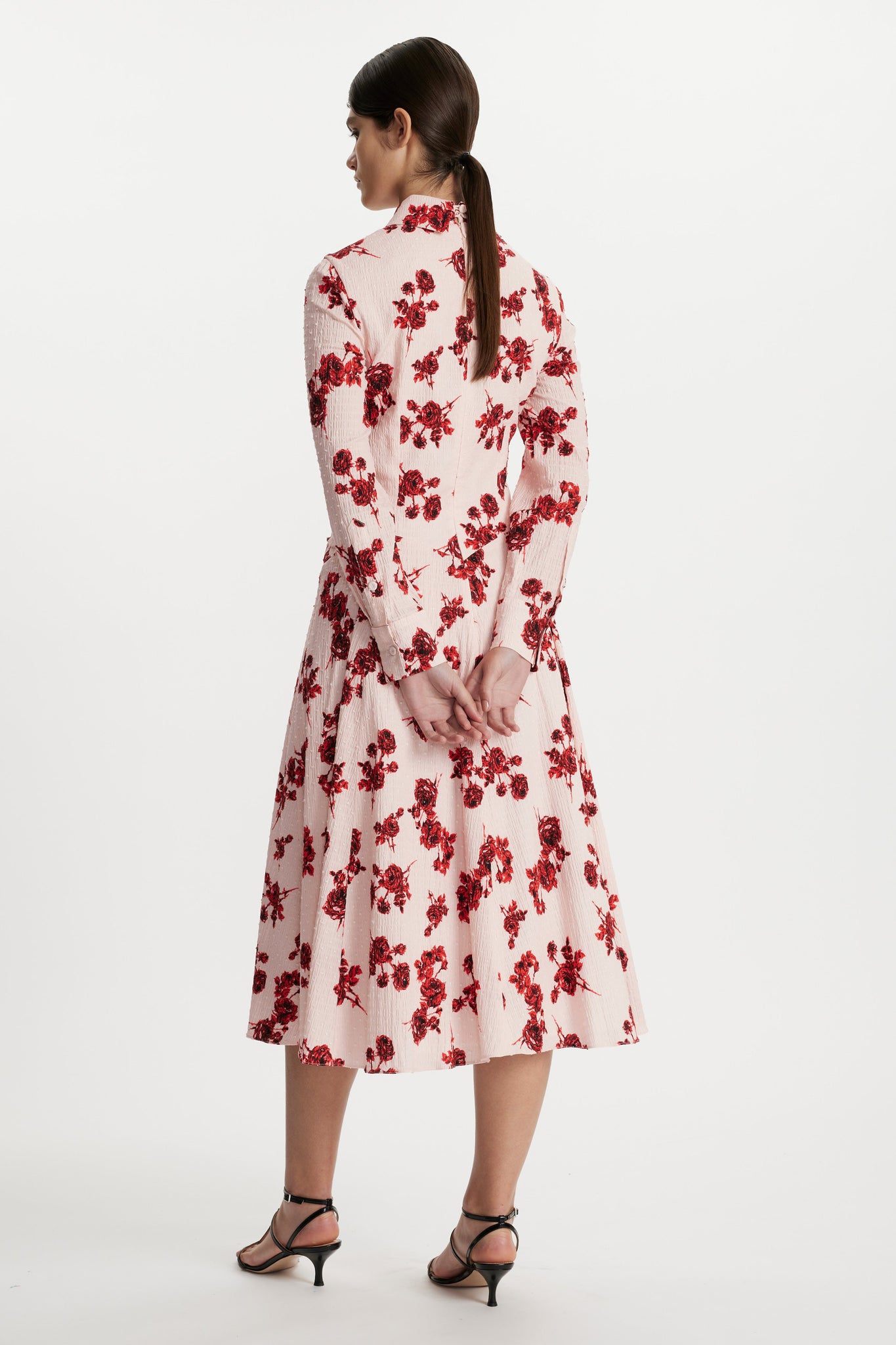 Jancine Dress In Red Rose Stem Floral Print Bibione Cotton