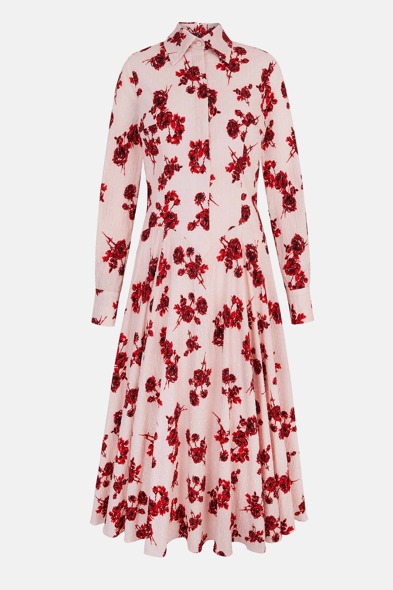 Emilia Wickstead Jancine Dress In Red Rose Stem Floral Print Bibione Cotton