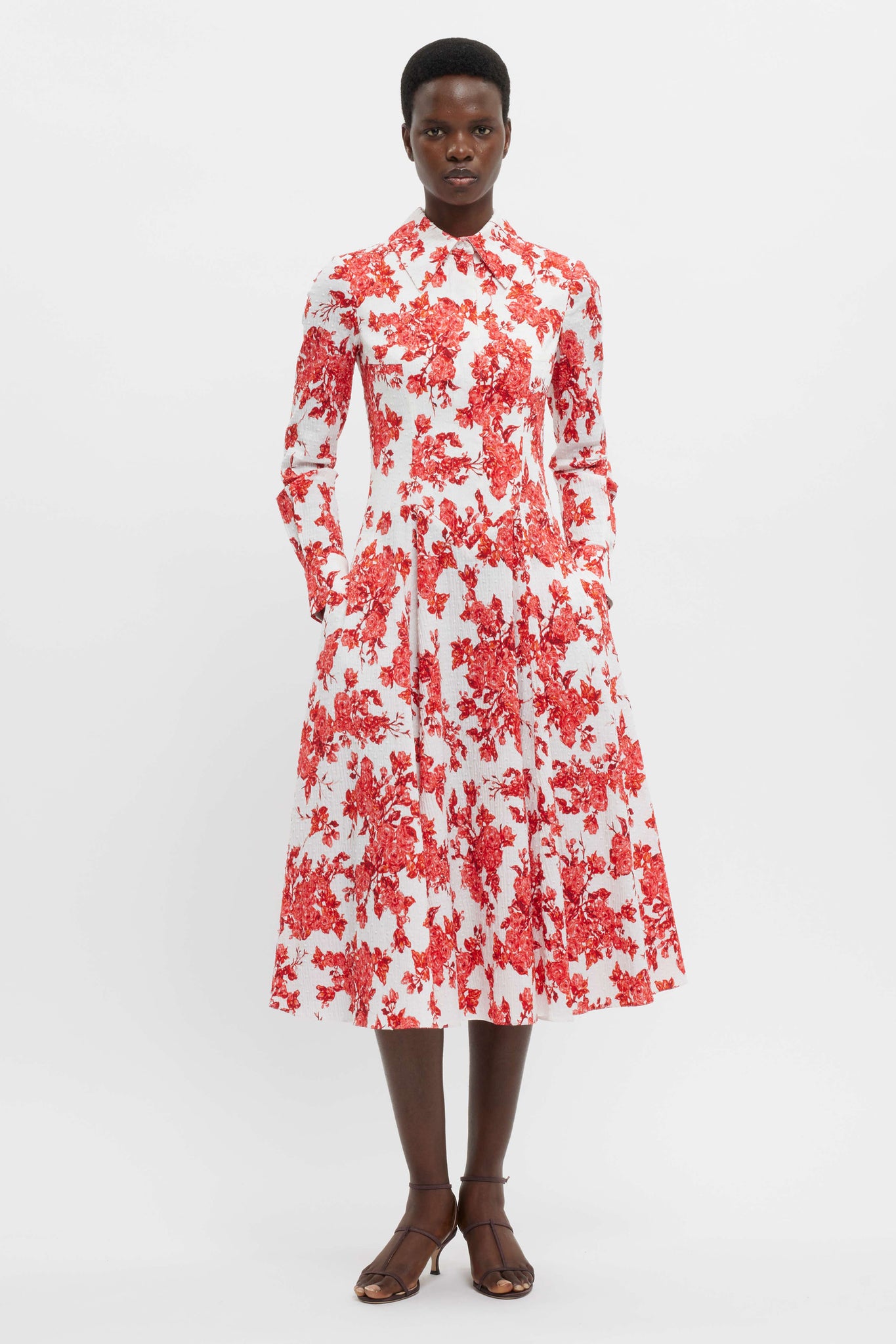 Emilia Wickstead Jancine Dress In Hot Pink Centifolia Rose Floral Print Bibione Cotton