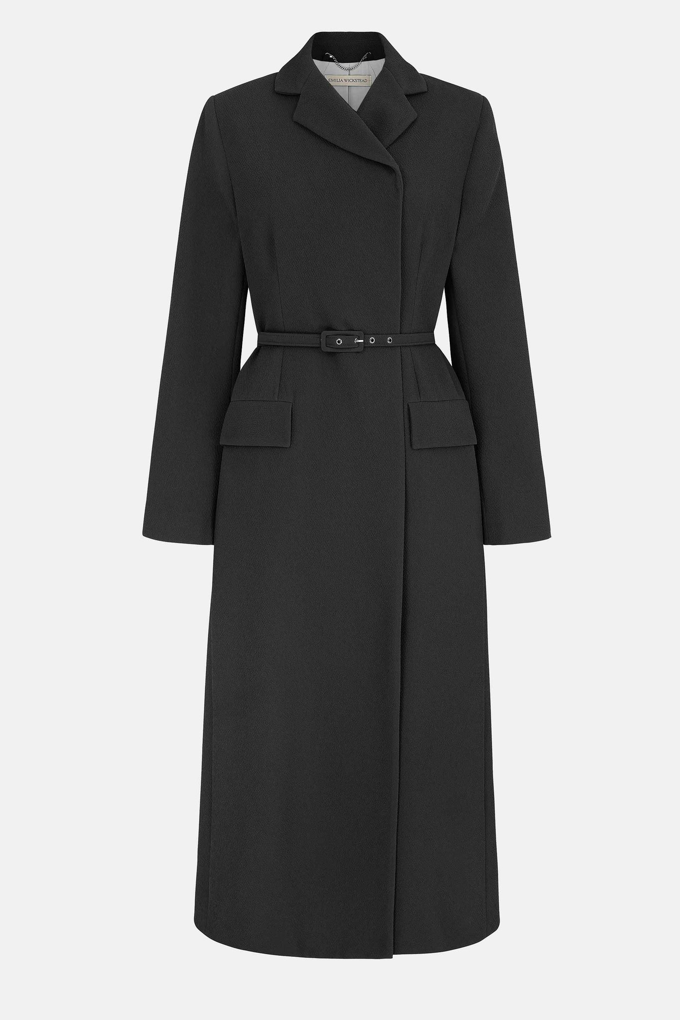 Kalonice Wrap Coat Dress In Black Double Crepe