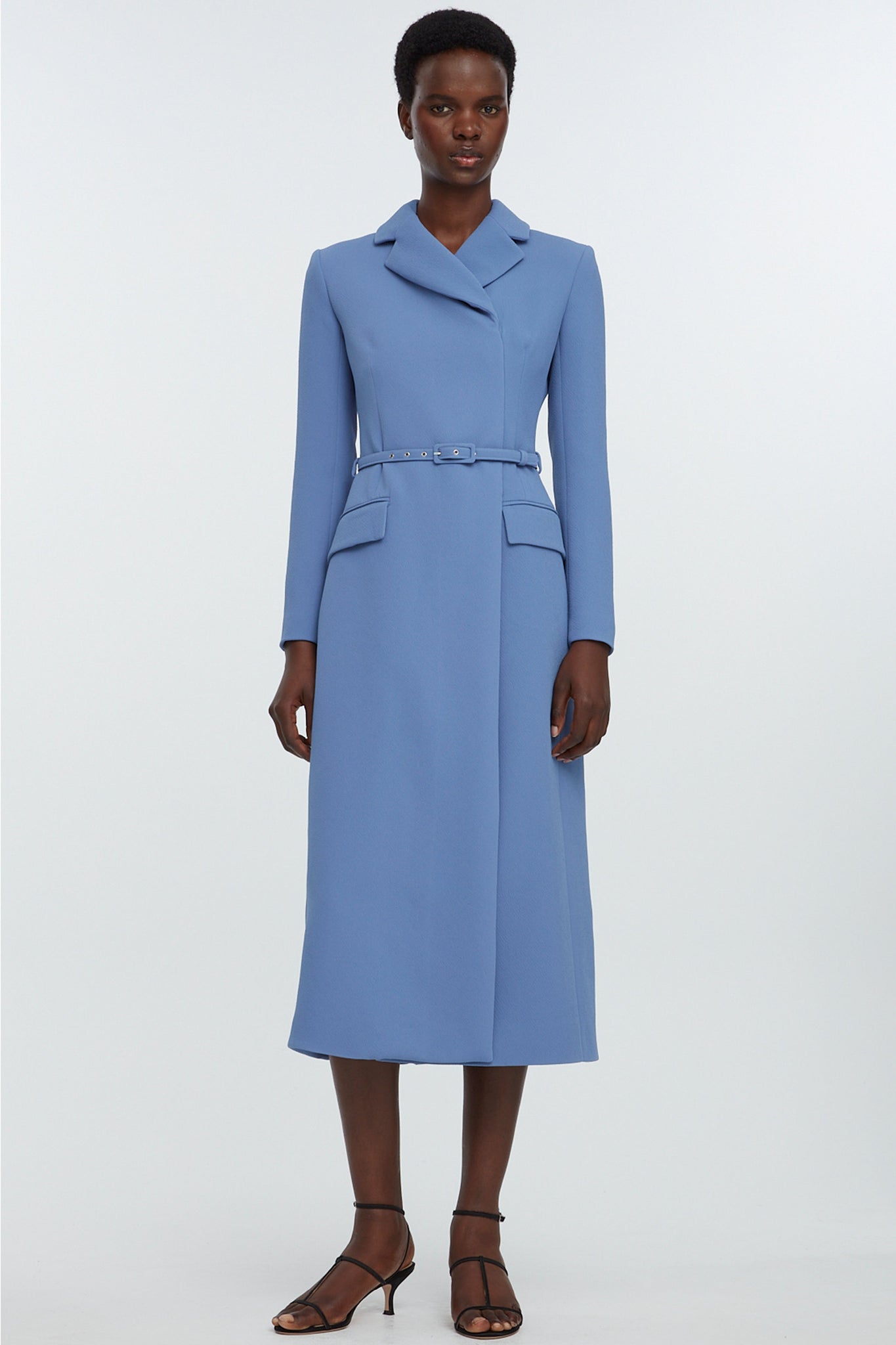 Emilia Wickstead Kalonice Wrap Coat Dress In Indigo Double Crepe