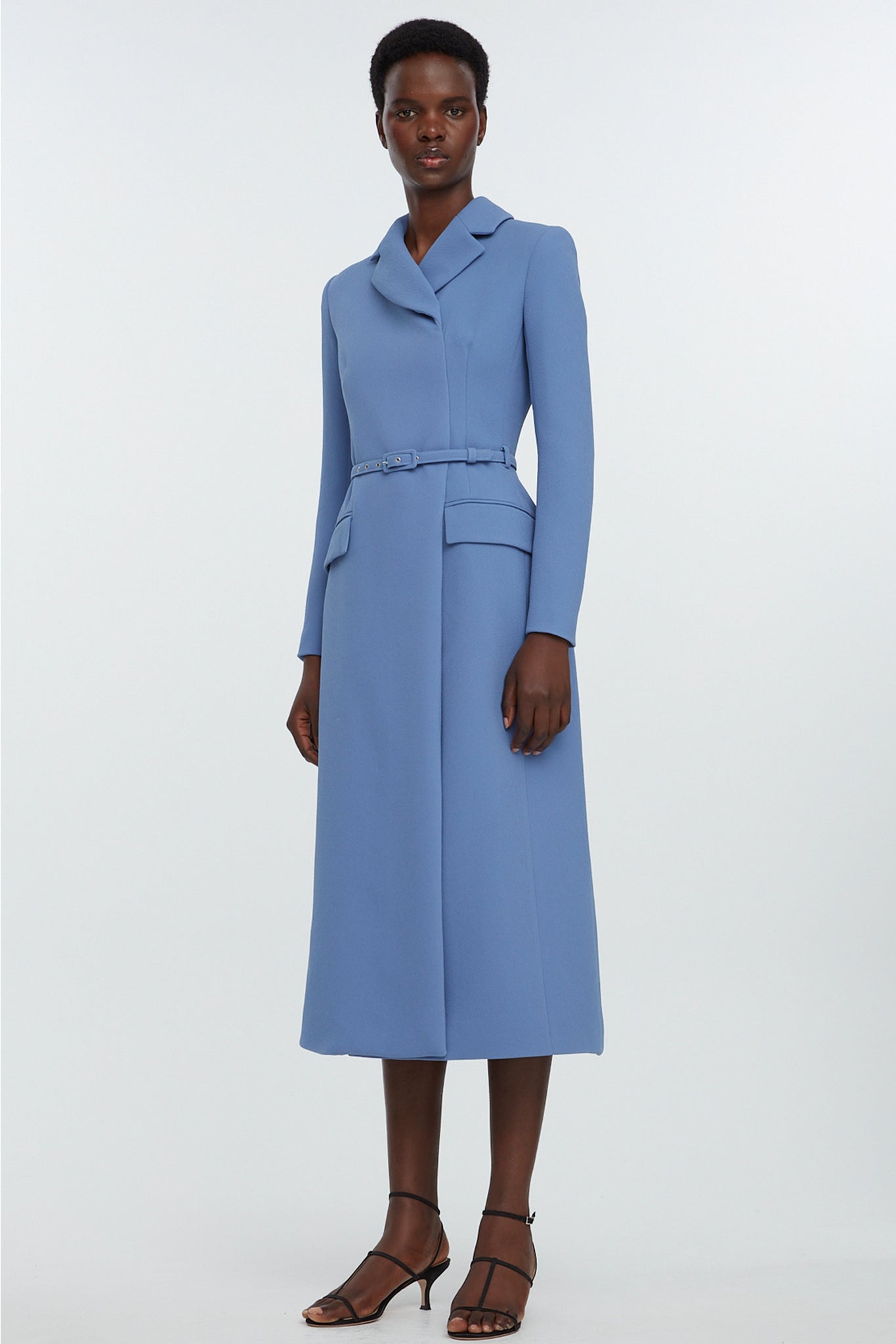 Emilia Wickstead Kalonice Wrap Coat Dress In Indigo Double Crepe