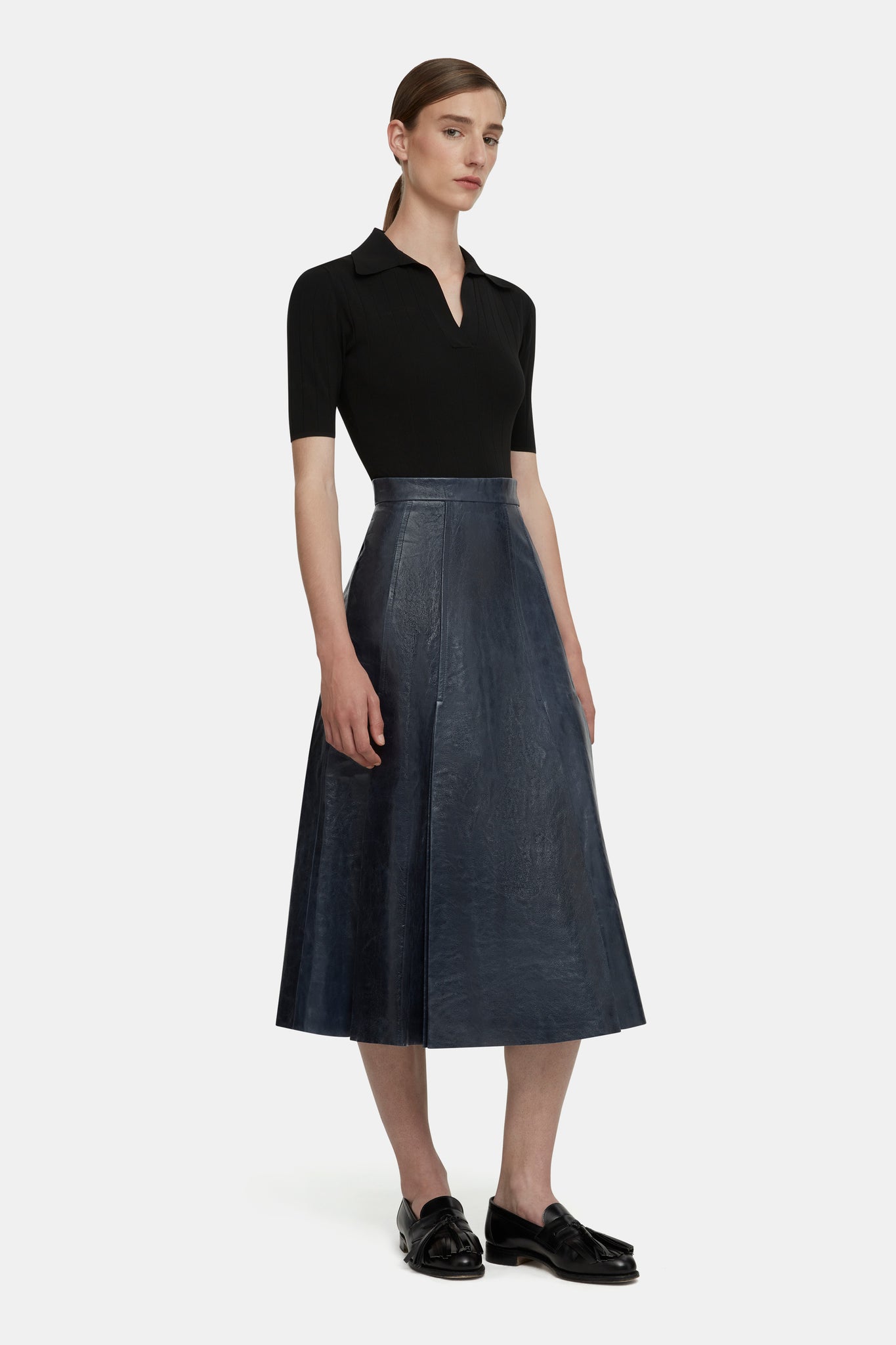 Kensie Skirt in Dark Navy Leather