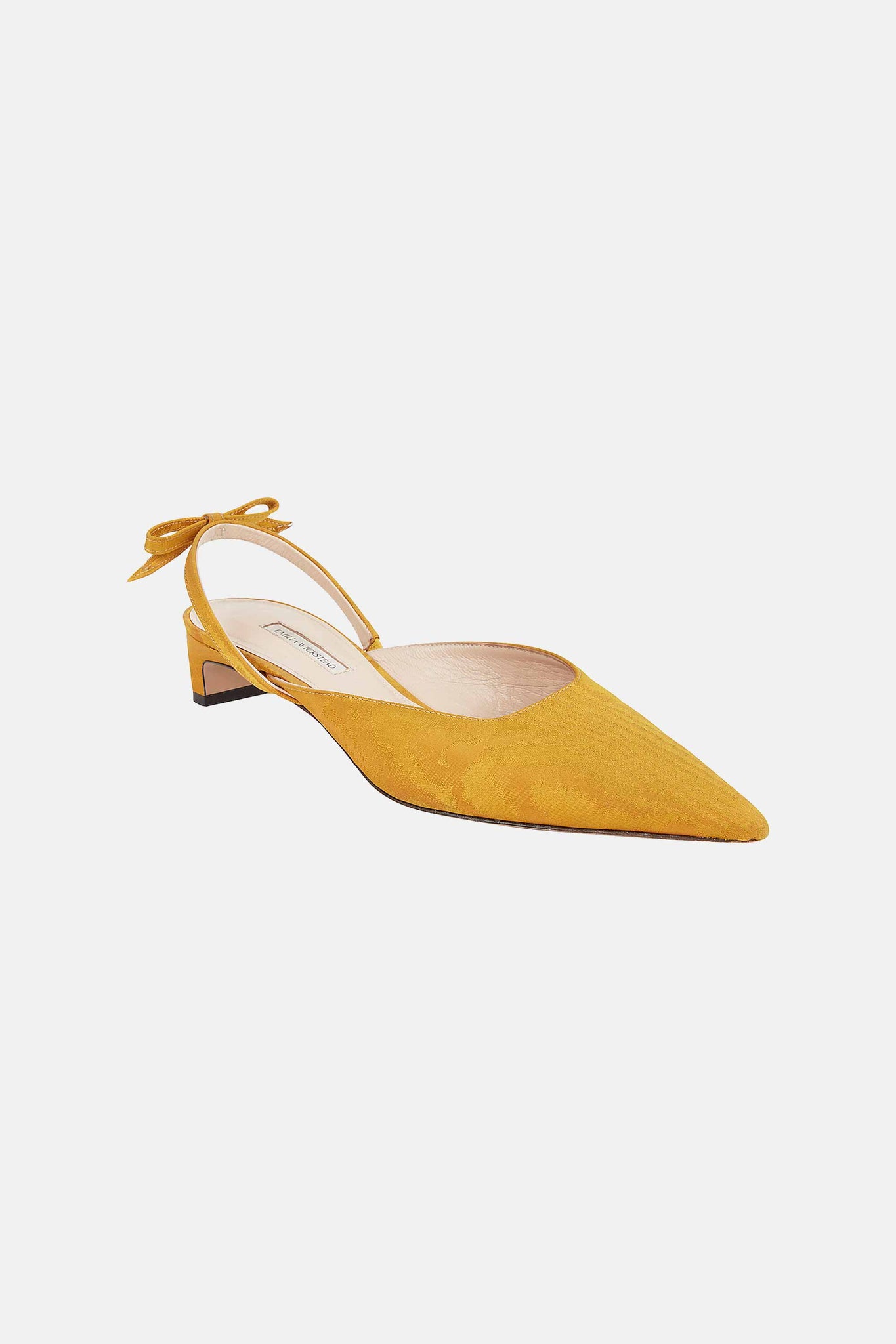 Konna Bow-Back Kitten Heels in Ochre Moire Mikado