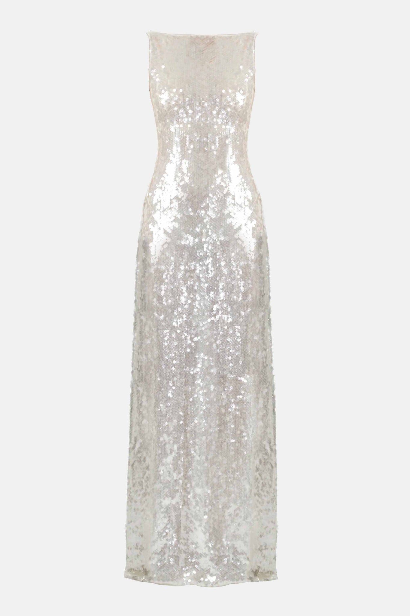 Leoni Long White Sequin Evening Dress In Clear & White Sequins | Emilia Wickstead