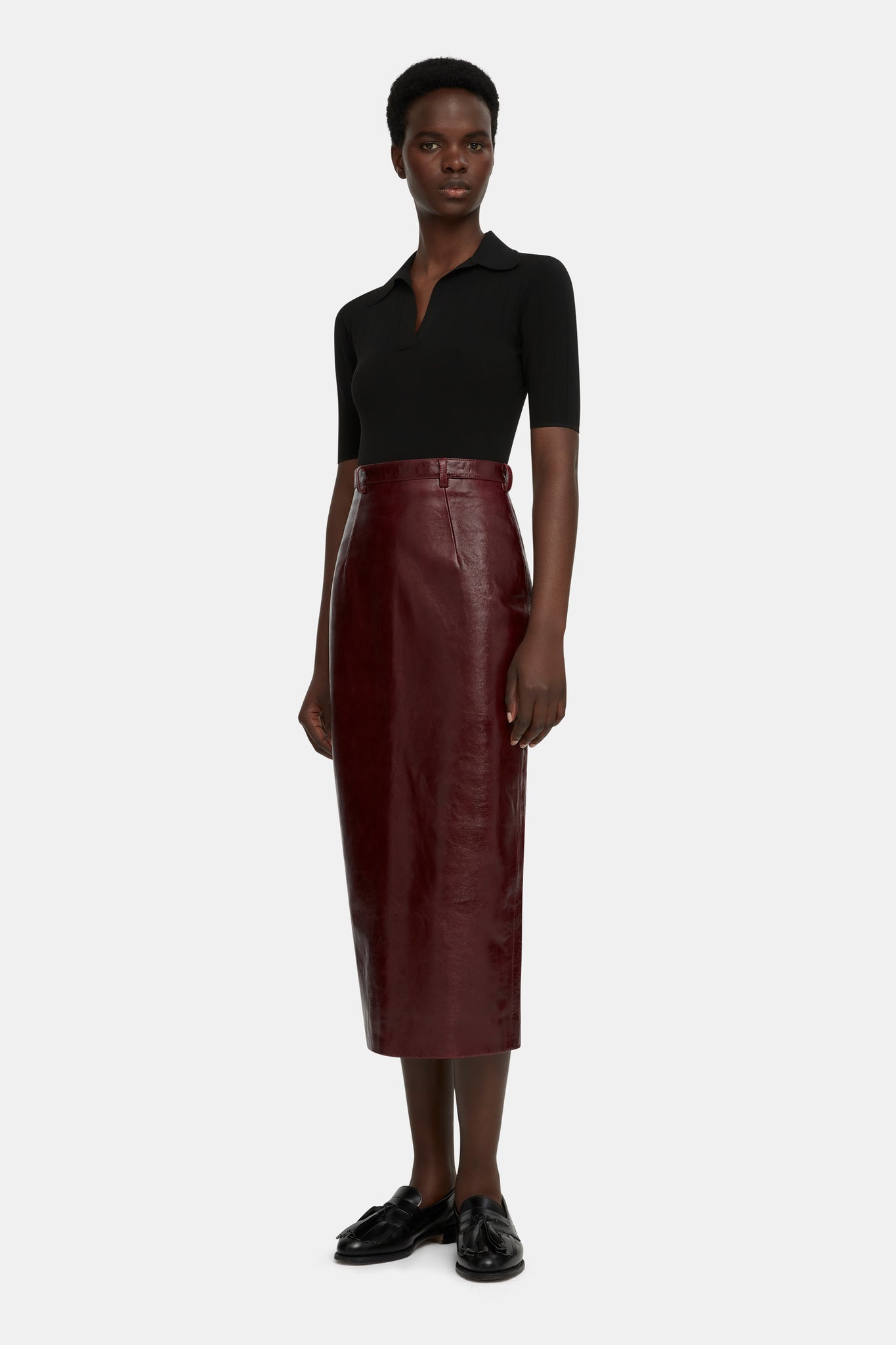 Lorelei Pencil Skirt in Oxblood Leather Emilia Wickstead