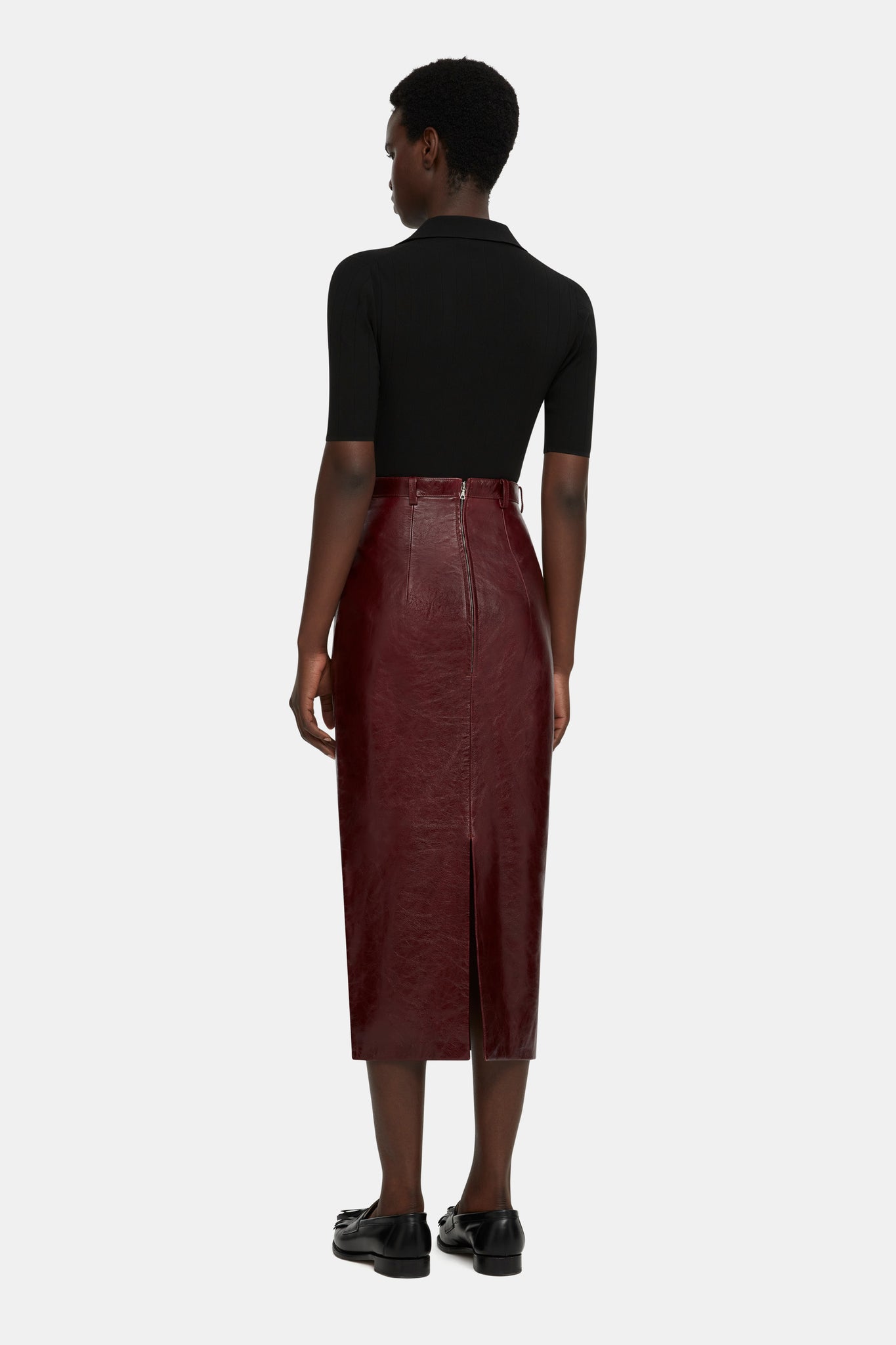 Lorelei Pencil Skirt in Oxblood Leather |  Emilia Wickstead