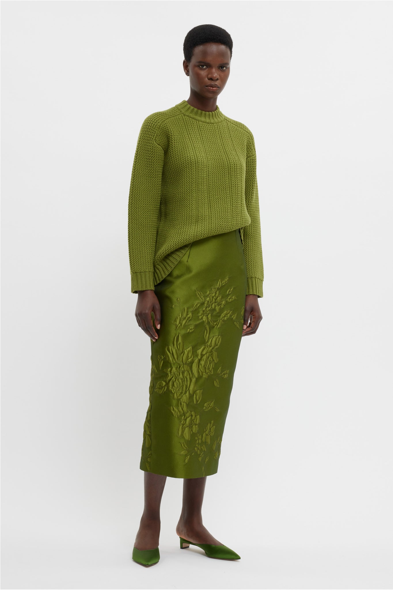 Lorelei Skirt In Green Graphic Rose Jacquard | Emilia Wickstead