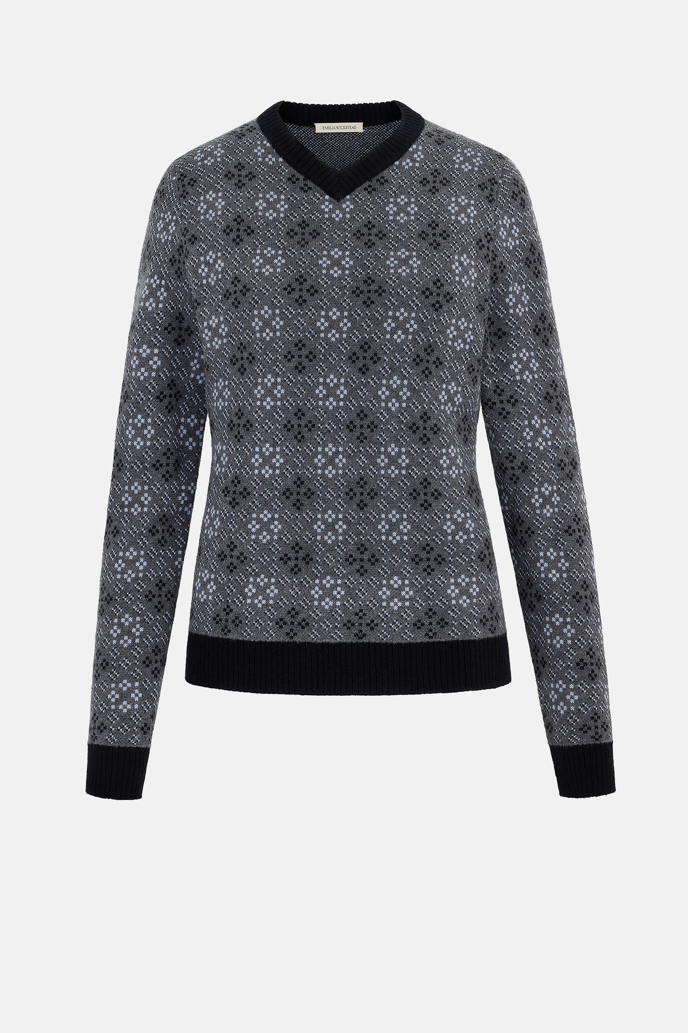 Penn Knitted Top in Grey & Cloud Blue Jacquard |  Emilia Wickstead