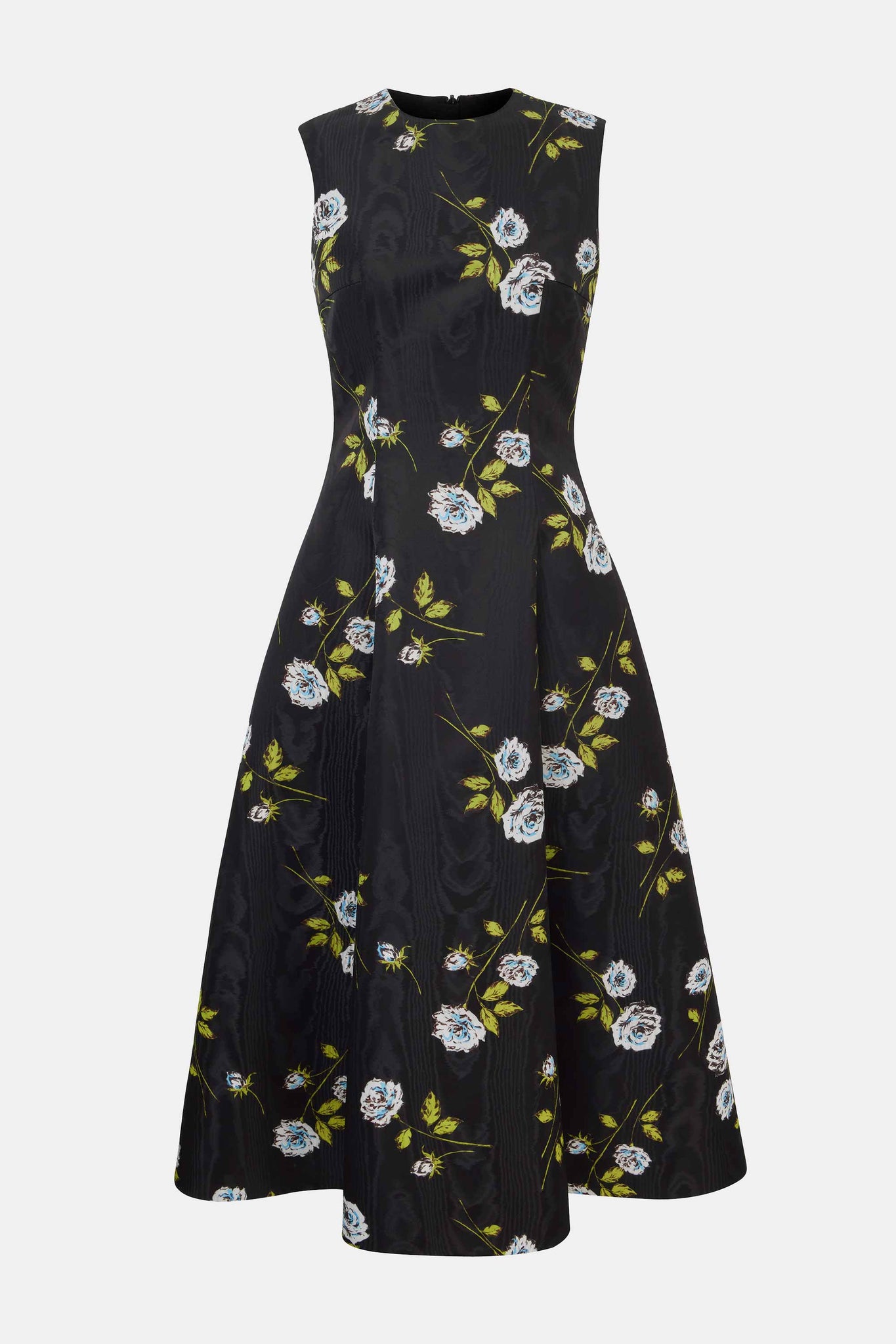 Mara Dress in Floral Printed Rose Stems on Black Moire |  Emilia Wickstead