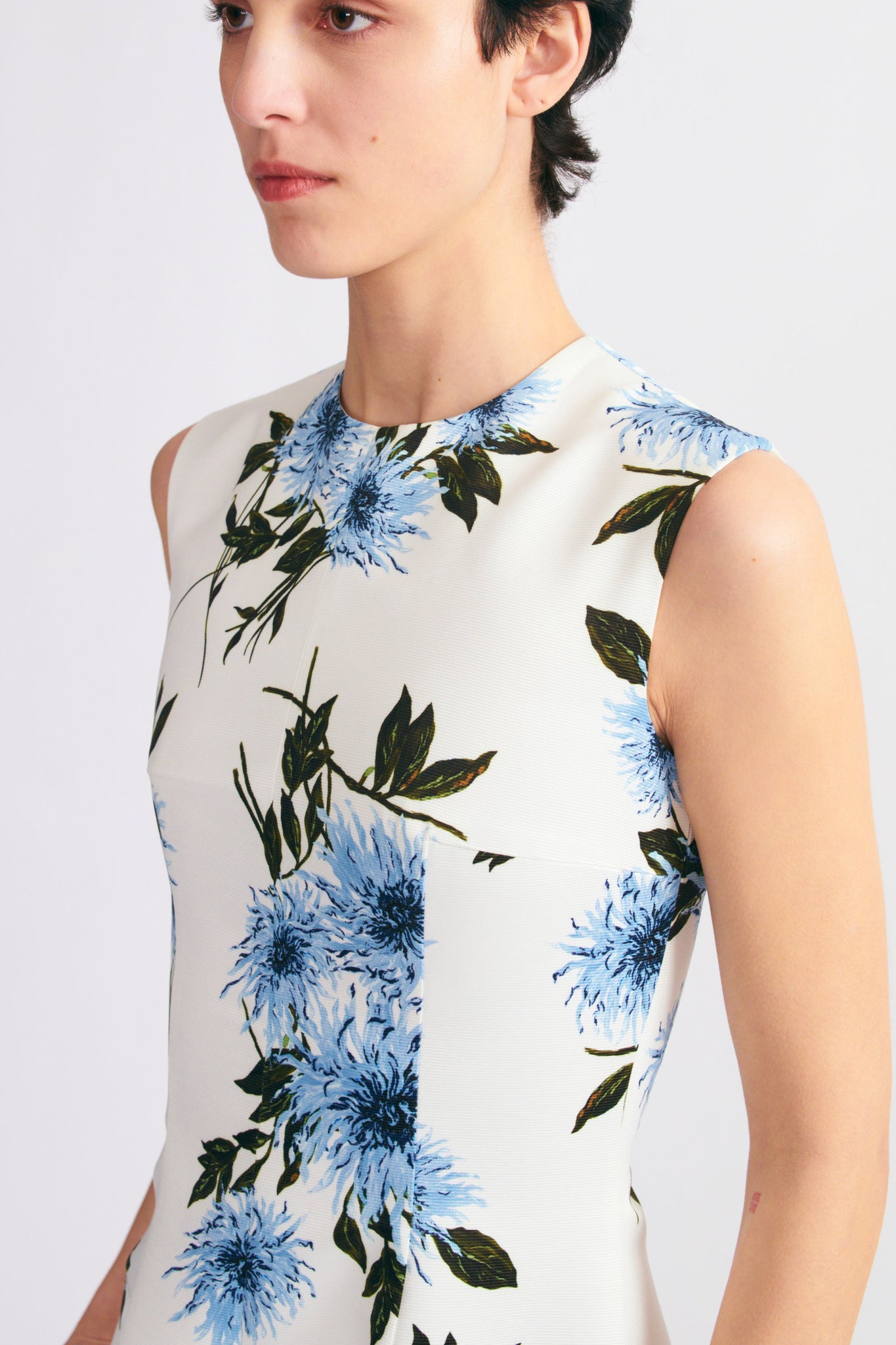 Emilia Wickstead Mara Dress Blue Dahlia Floral Print Taffeta Faille