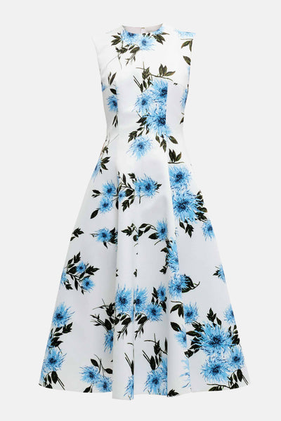 Mara Dress Blue Dahlia Floral Print Taffeta Faille | Emilia