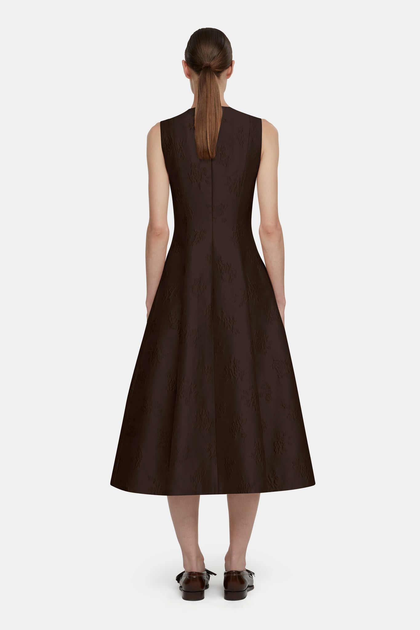 Mara Dark Brown Ditsy Floral Jacquard Dress | Emilia Wickstead