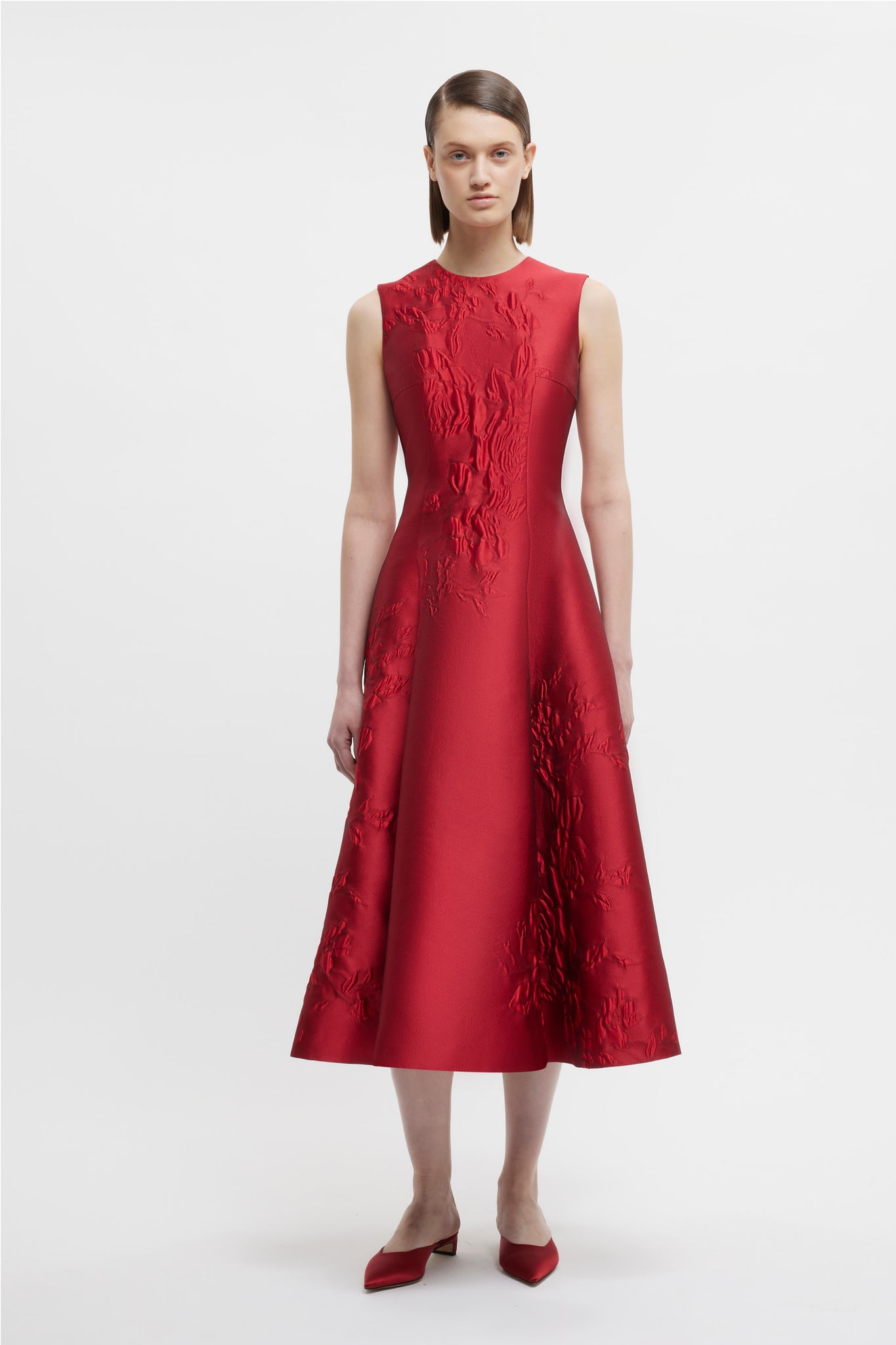 Mara Dress In Red Graphic Rose Jacquard | Emilia Wickstead