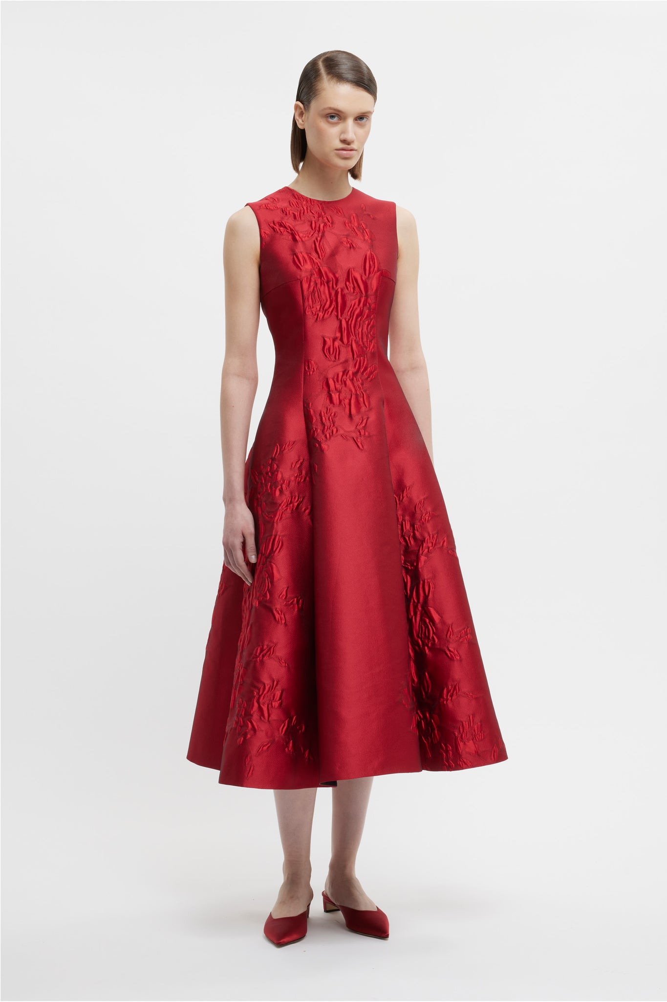 Mara Dress In Red Graphic Rose Jacquard | Emilia Wickstead