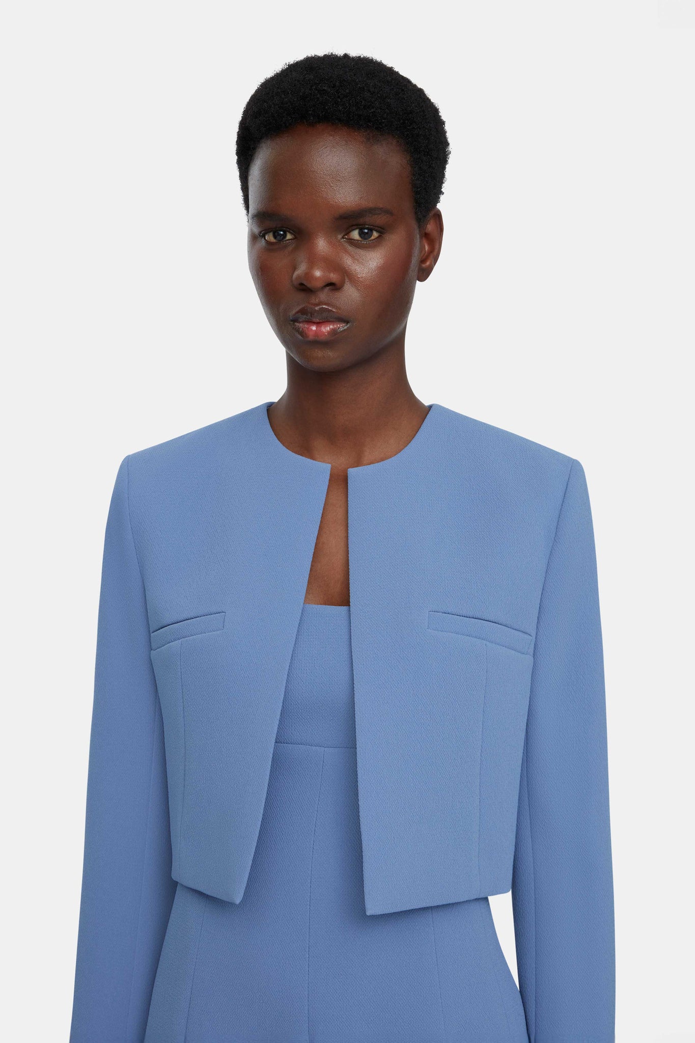 Mirca Indigo Blue Box Jacket in Indigo Blue Double Crepe - Emilia Wickstead