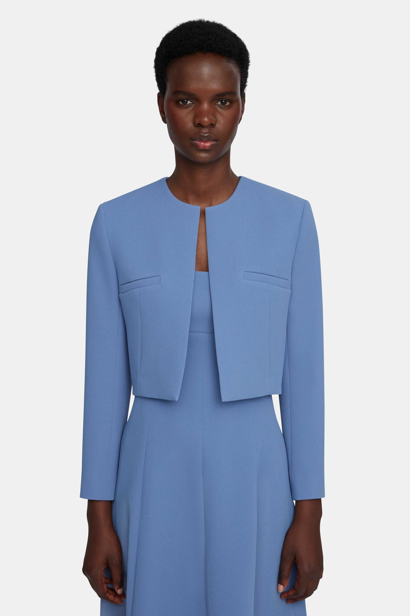 Mirca Indigo Blue Box Jacket in Indigo Blue Double Crepe - Emilia Wickstead