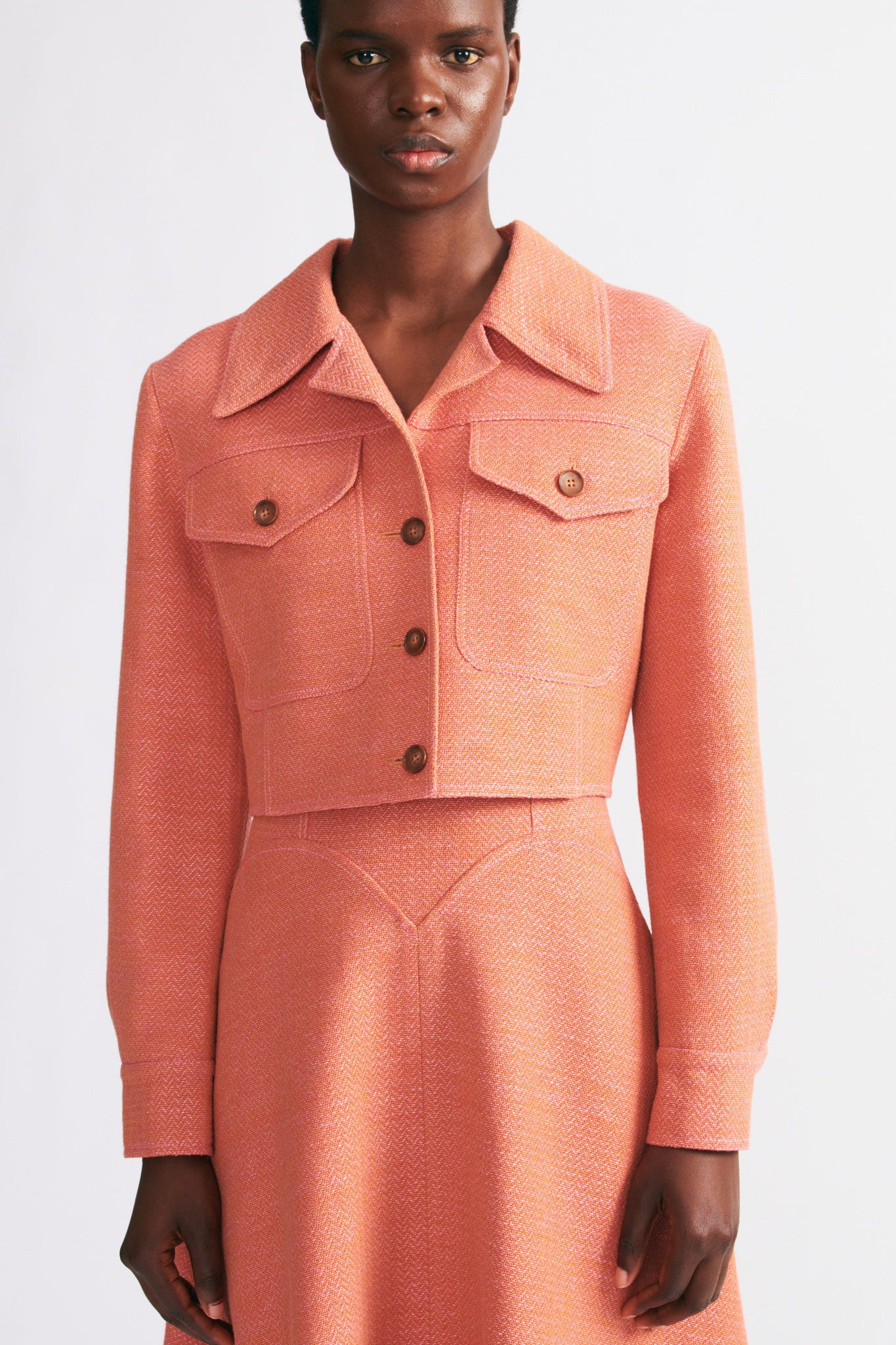 Nics Jacket In Rose & Tan Chevron Weave | Emilia Wickstead