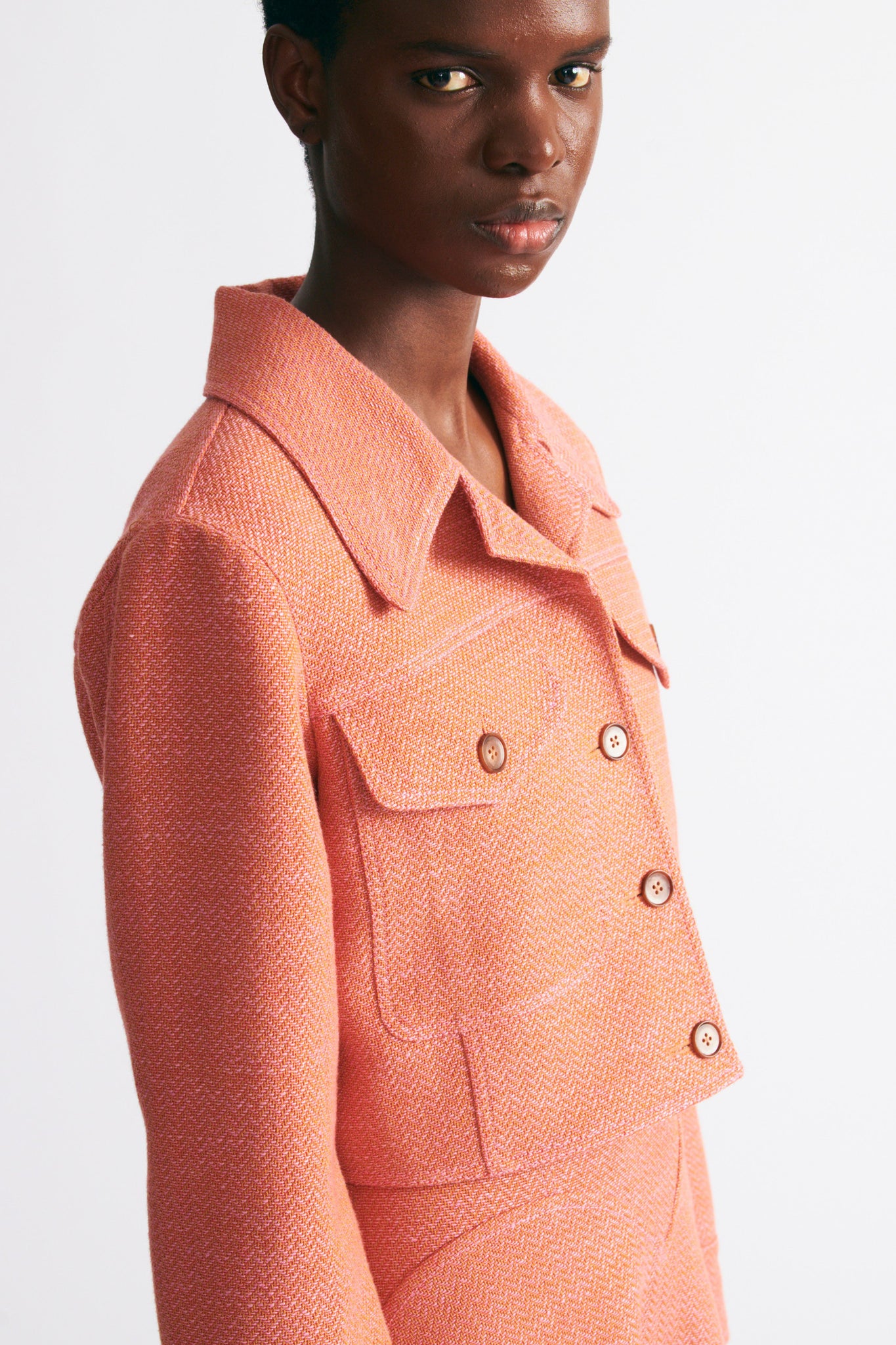 Nics Jacket In Rose & Tan Chevron Weave | Emilia Wickstead