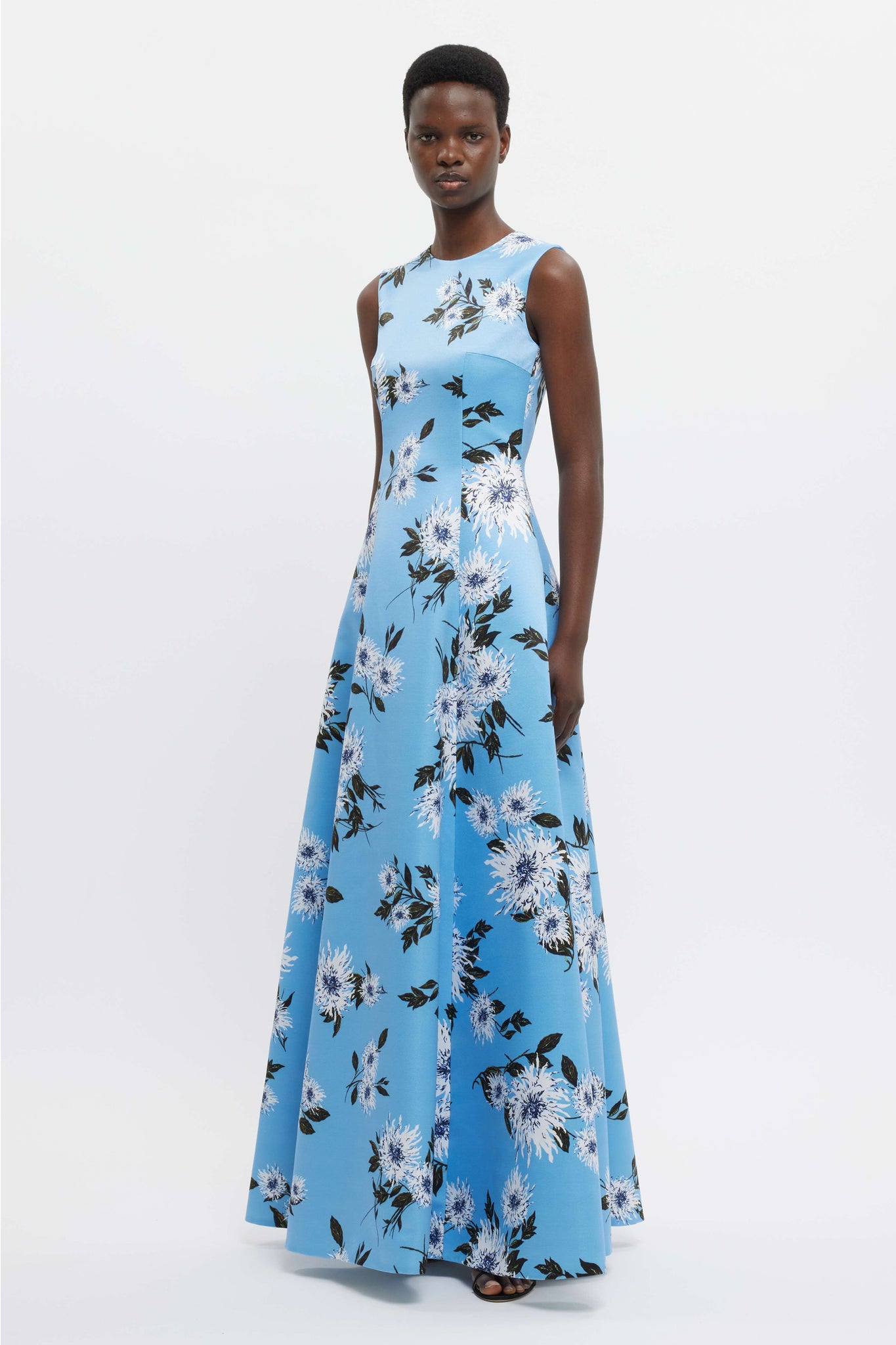 Emilia Wickstead Nodin Gown In Blue Dahlia Floral Print Taffeta Faille