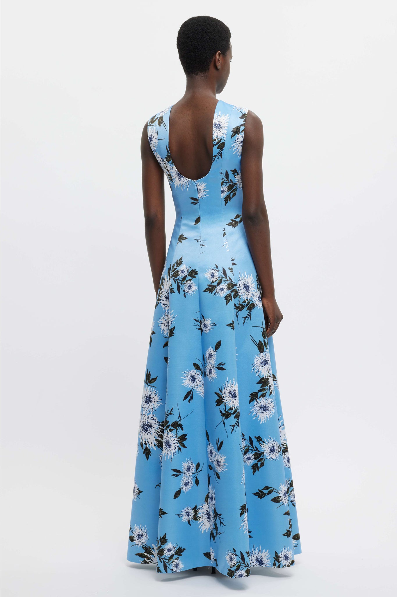 Emilia Wickstead Nodin Gown In Blue Dahlia Floral Print Taffeta Faille