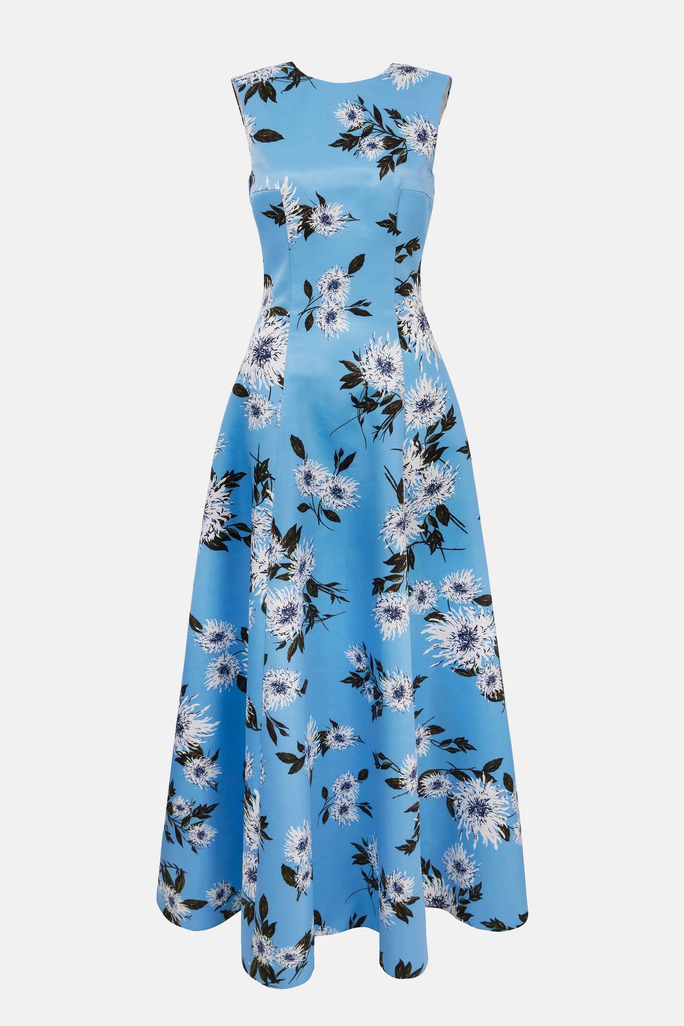 Nodin Gown Blue Dahlia Floral Print Taffeta Faille | Emilia Wickstead