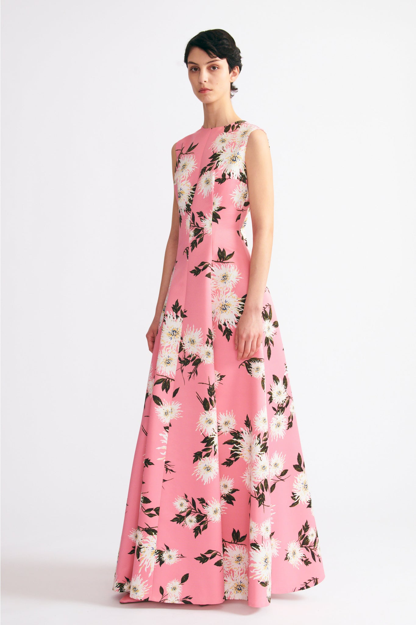 Nodin Gown In Coral Dahlia Floral Taffeta Faille | Emilia Wickstead