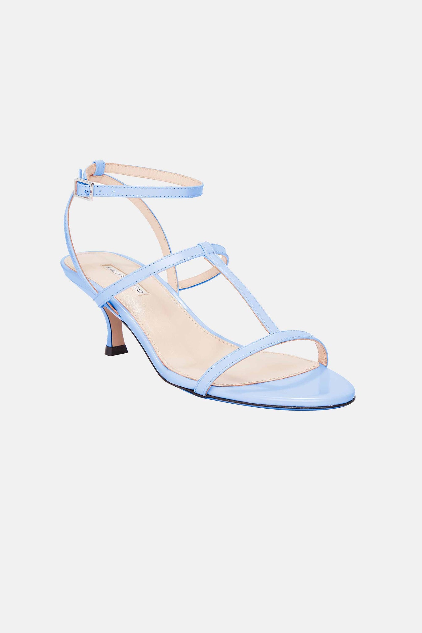 Novie Kitten Heel Sandal In Baby Blue Leather Emilia Wickstead