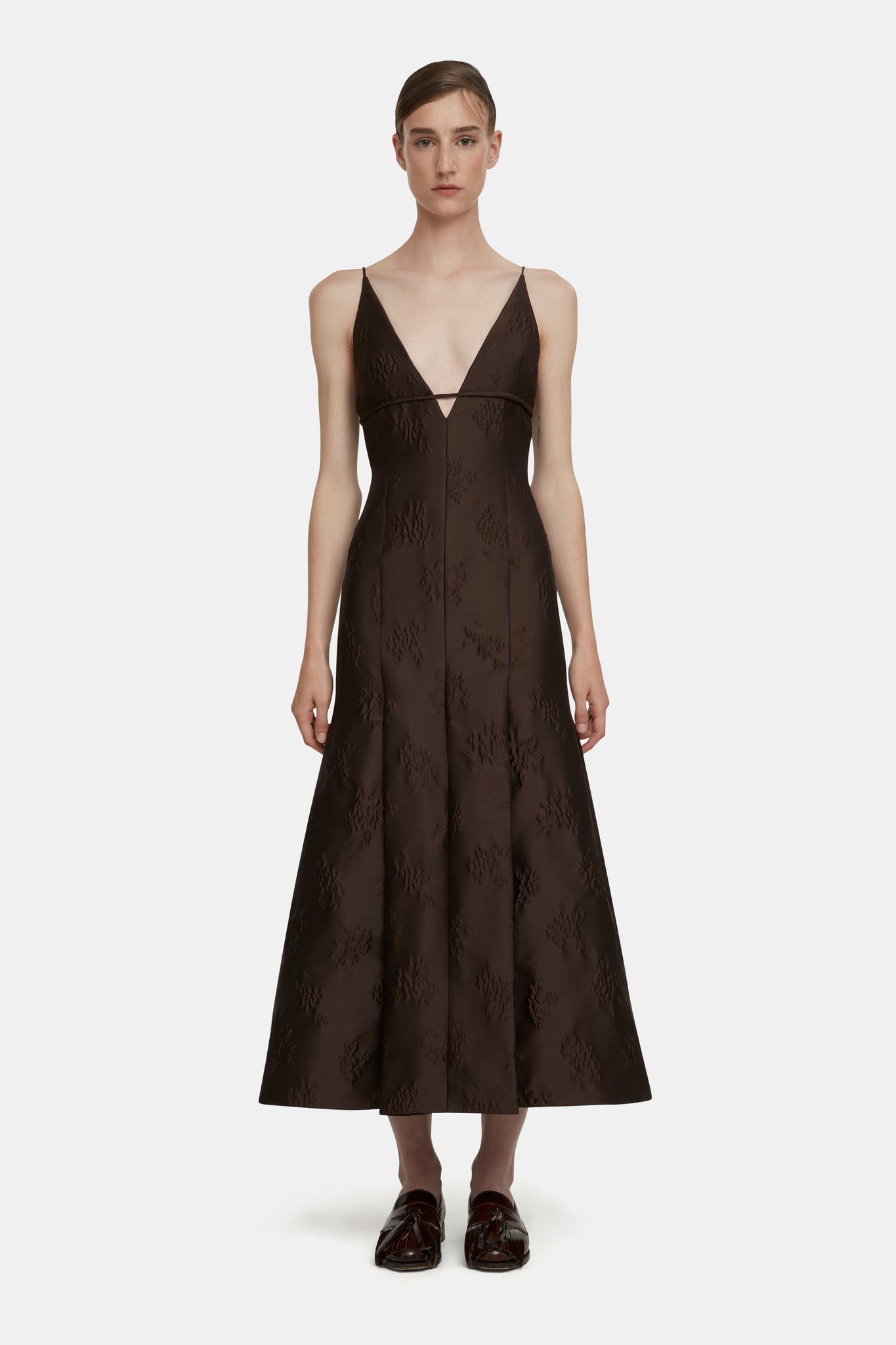 brown jacquard dress Rust Brown Walk on the wild side satin jacquard dress | Dress