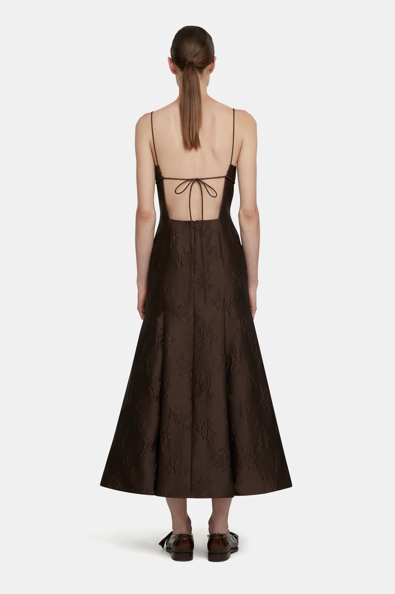 Opal Dress in Brown Floral Jacquard |  Emilia Wickstead