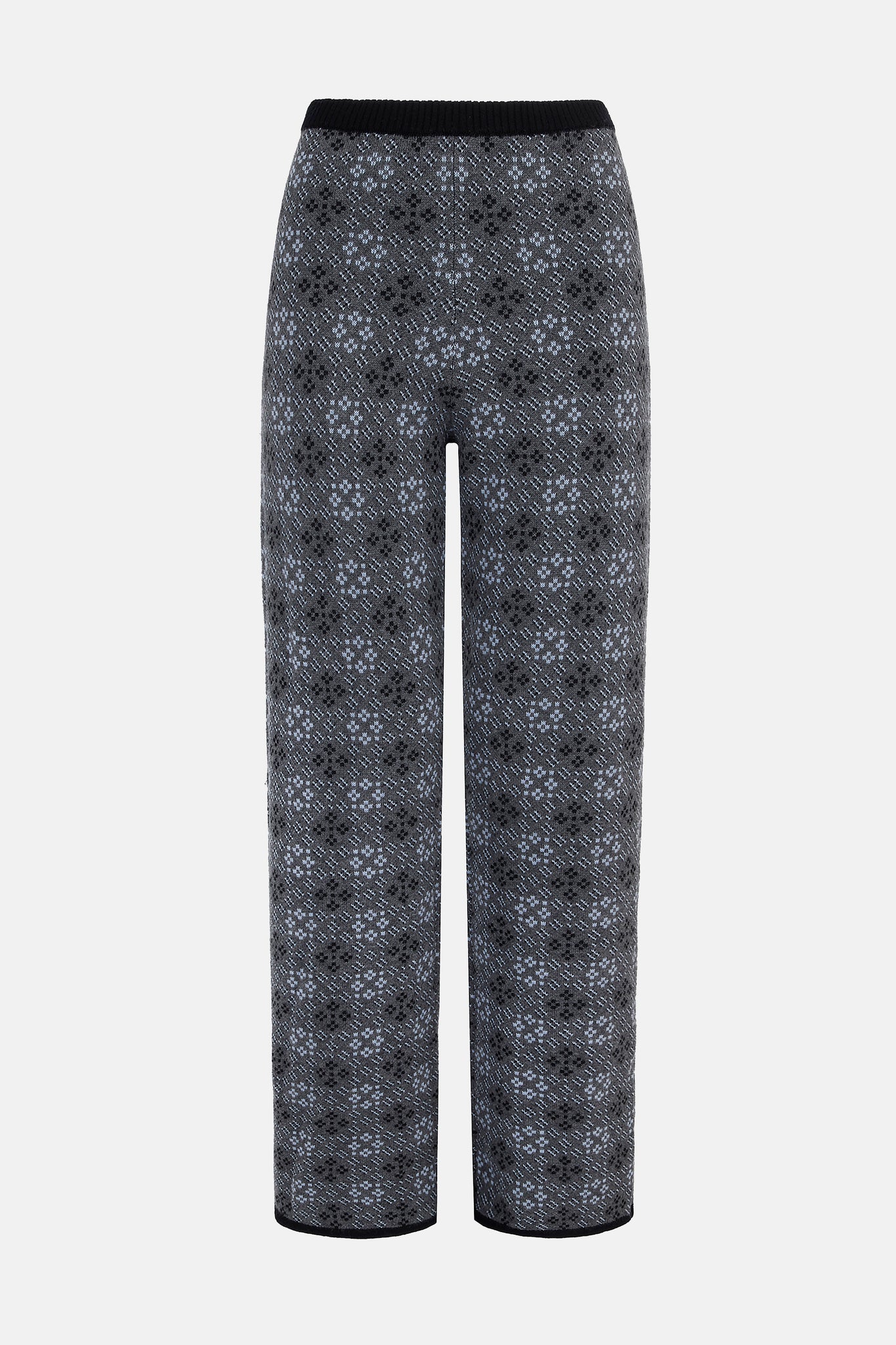 Lowe Knitted Trousers in Grey & Cloud Blue Jacquard | Emilia Wickstead