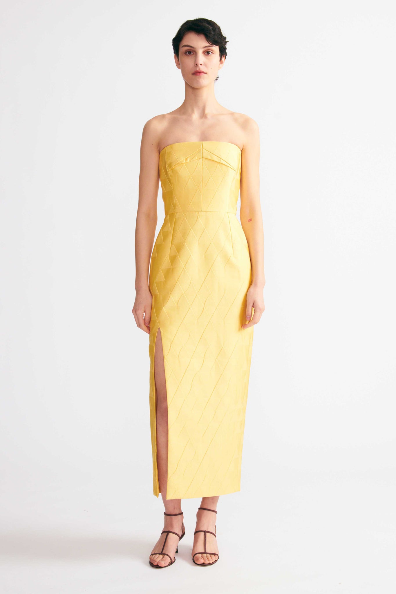 Pola Strapless Dress In Lemon Embossed Cloque | Emilia Wickstead