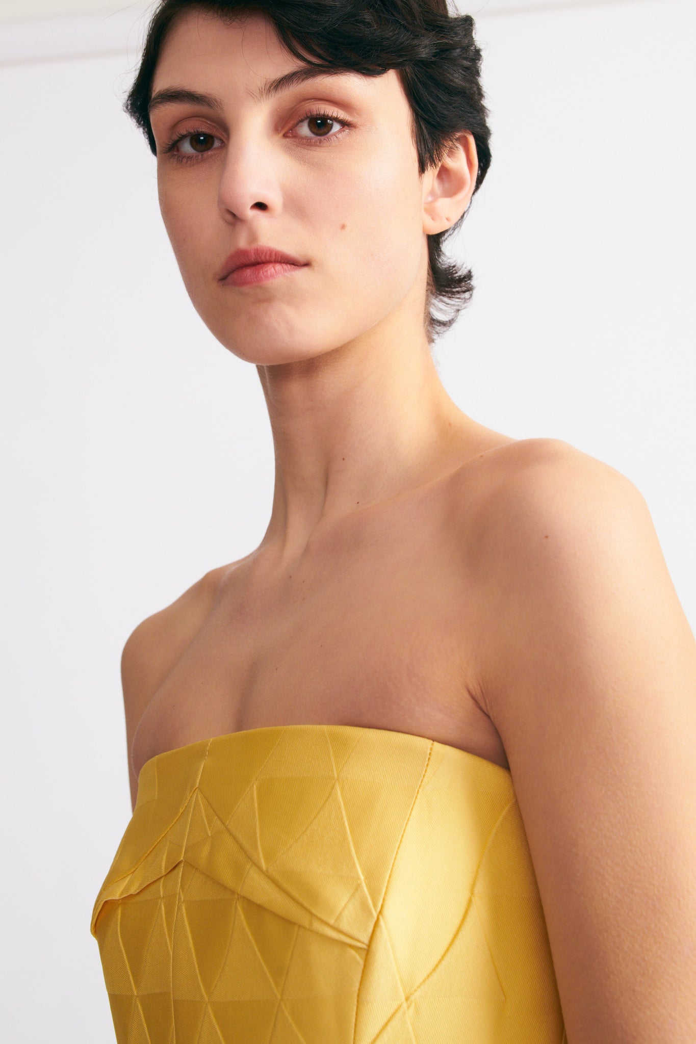 Pola Strapless Dress In Lemon Embossed Cloque | Emilia Wickstead