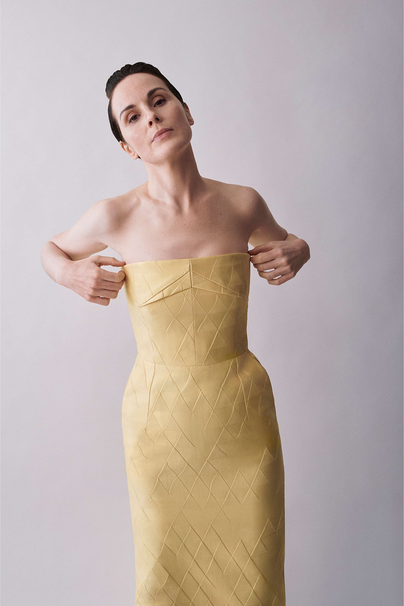 Pola Strapless Dress In Lemon Embossed Cloque | Emilia Wickstead