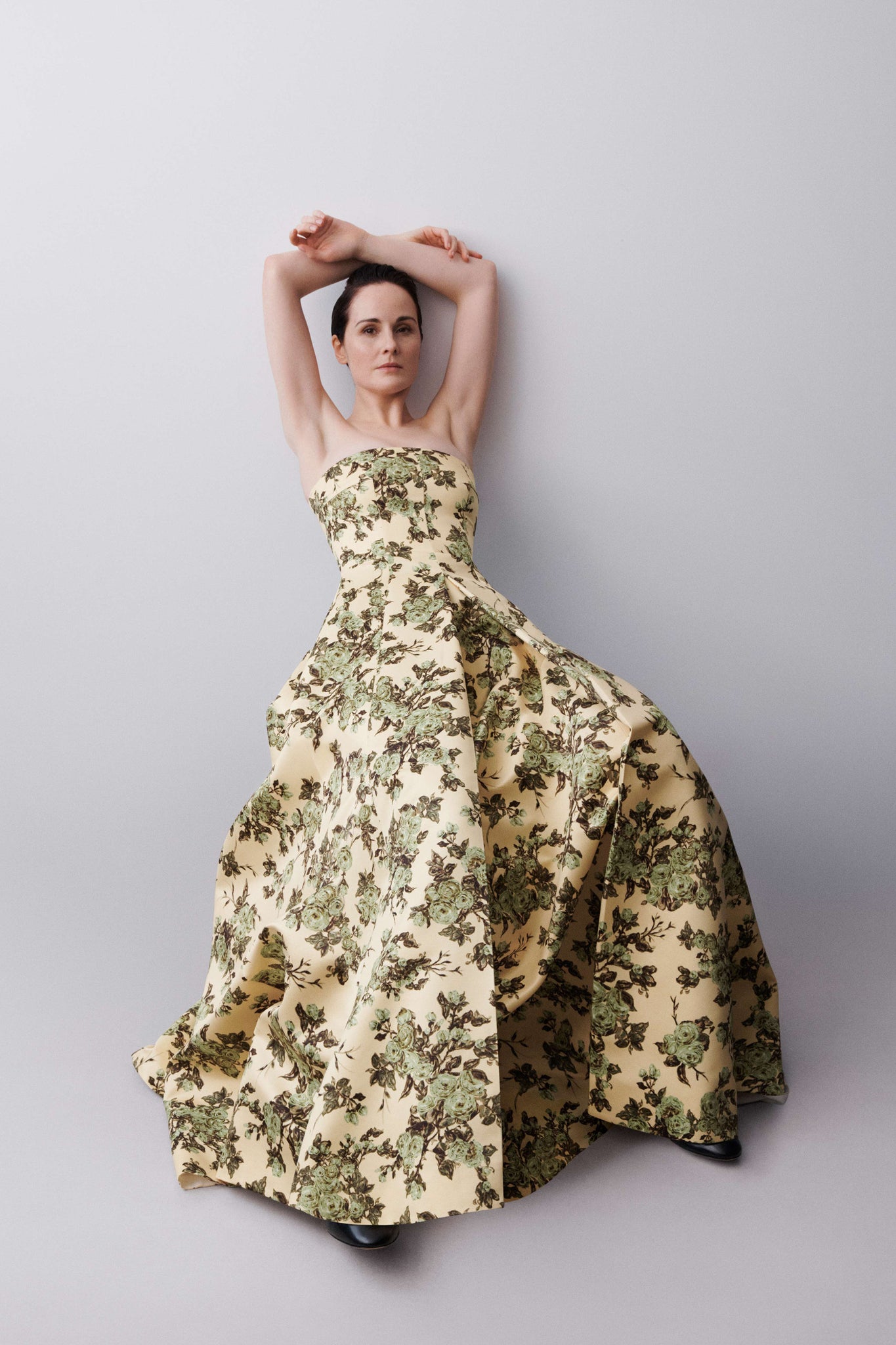 Ragna Gown Green Rose Floral Print Taffeta Faille | Emilia Wickstead