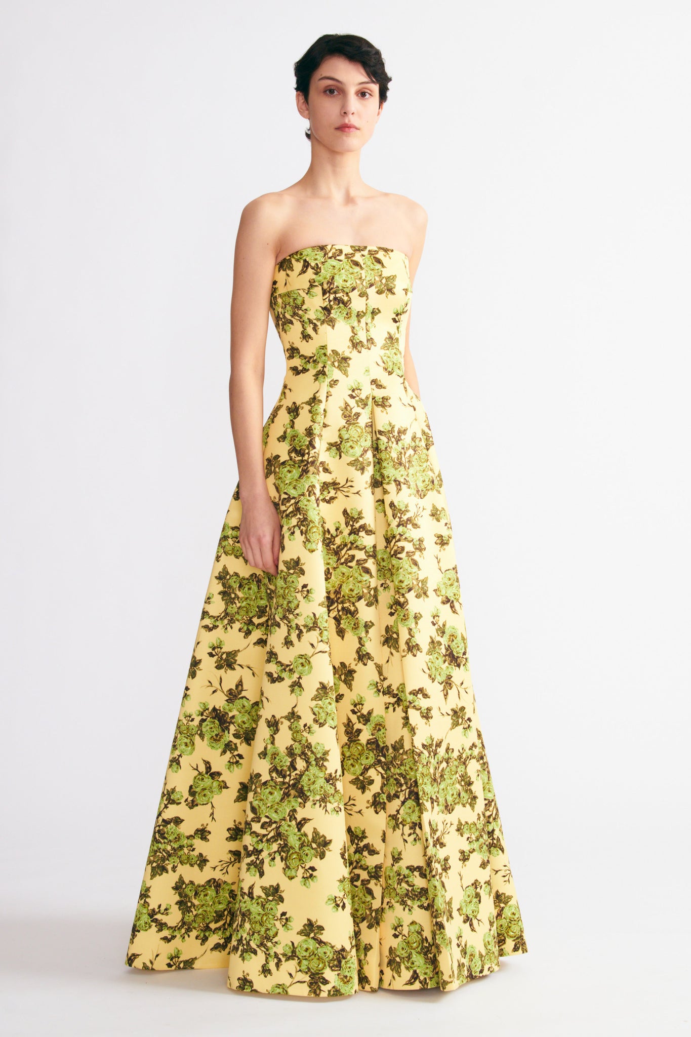 Ragna Gown Green Rose Floral Print Taffeta Faille | Emilia Wickstead