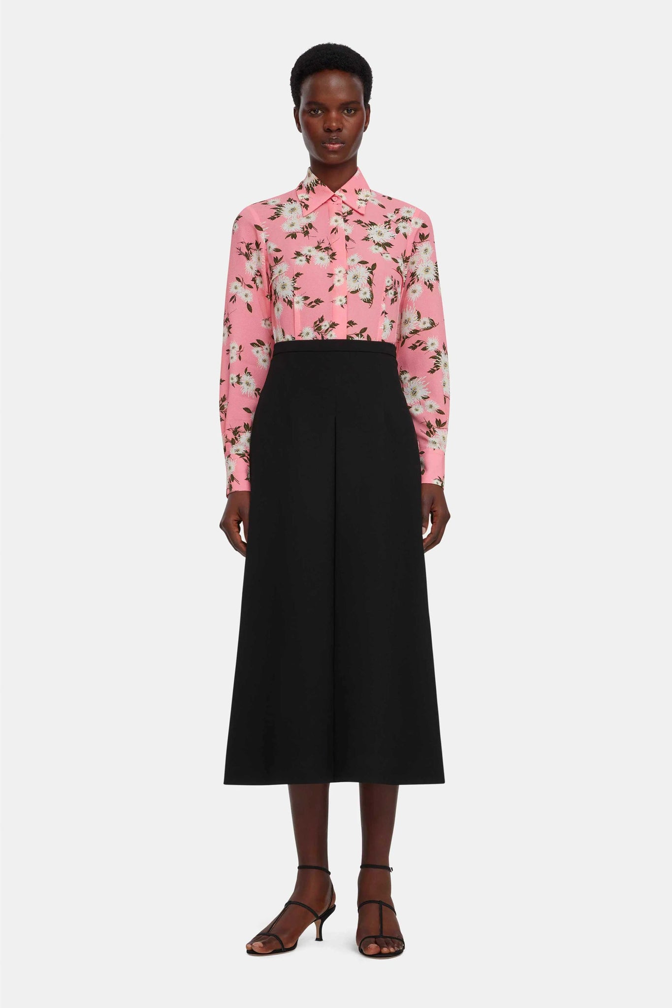 Emilia Wickstead Ravanne Top In Pink Dahlia Floral Print Crepe Georgette