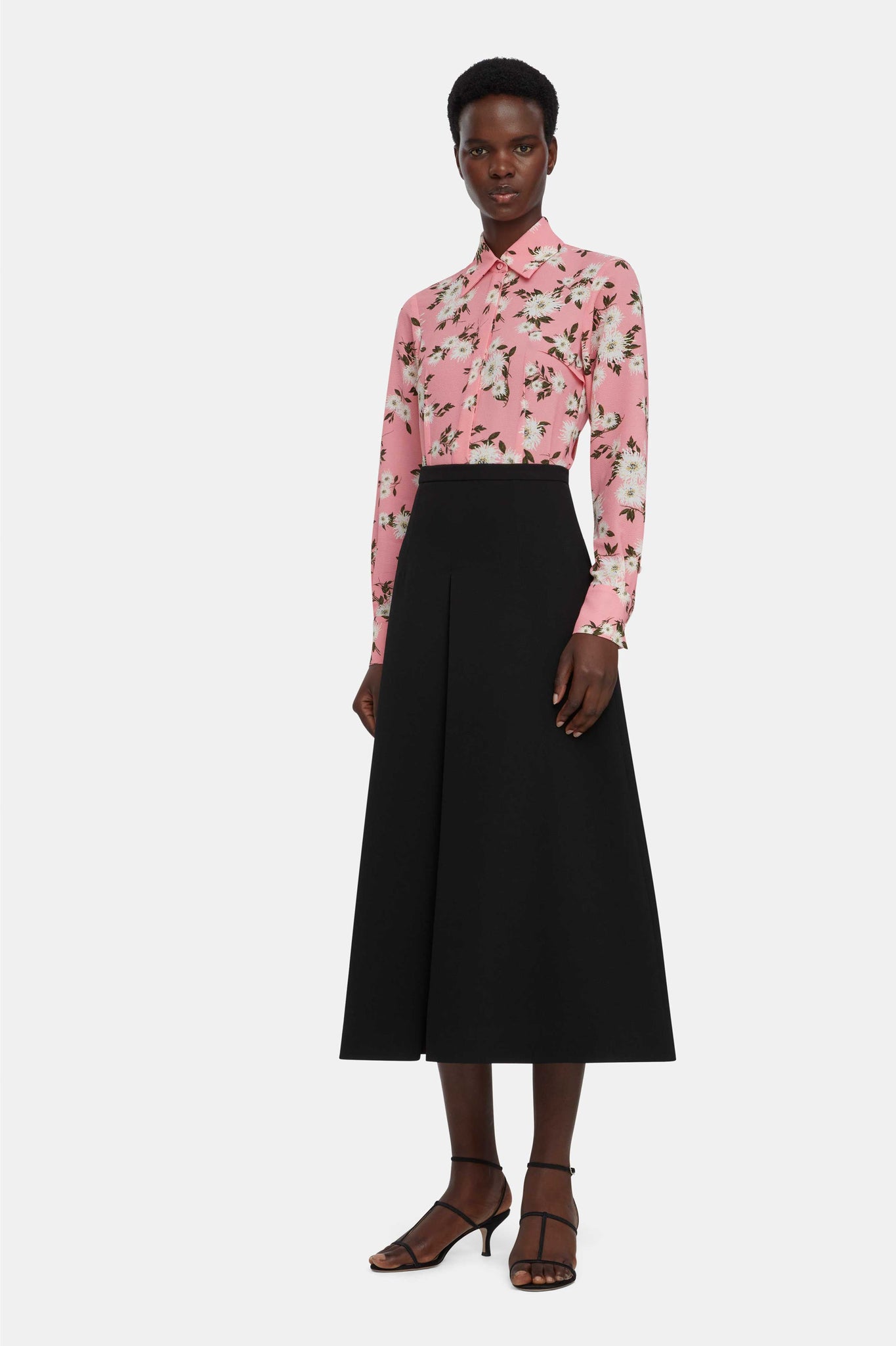 Emilia Wickstead Ravanne Top In Pink Dahlia Floral Print Crepe Georgette