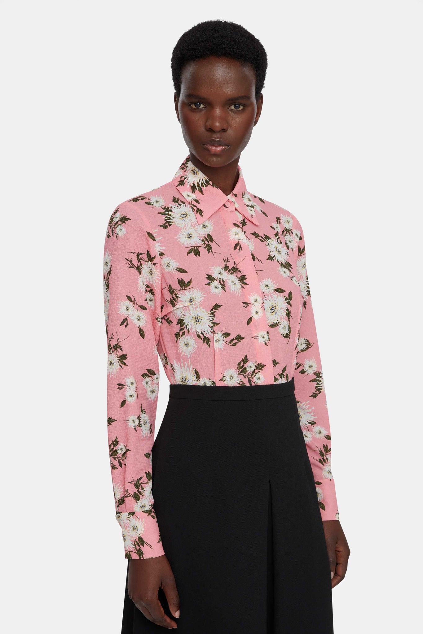 Emilia Wickstead Ravanne Top In Pink Dahlia Floral Print Crepe Georgette