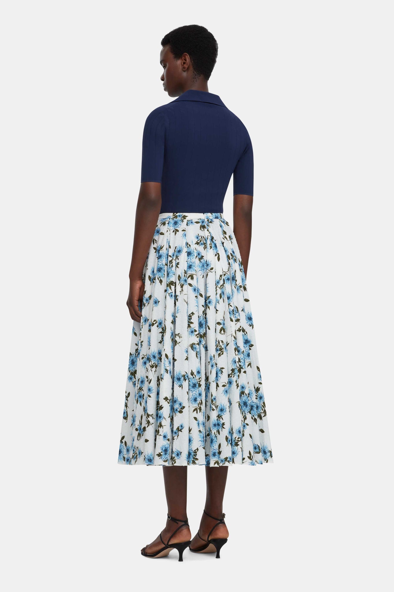 Rhea Skirt In Blue Dahlia Floral Print Cotton | Emilia Wickstead