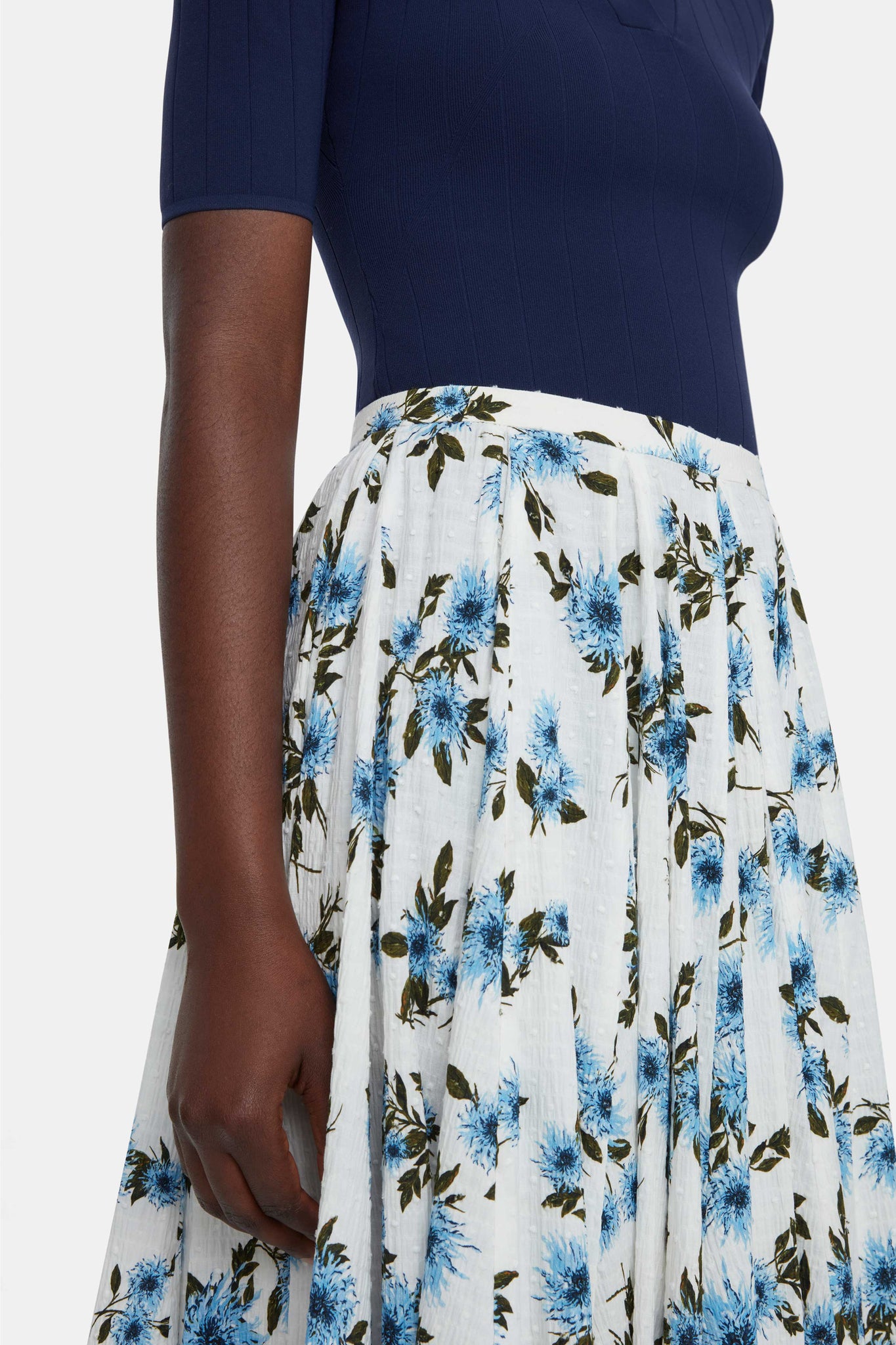 Rhea Skirt In Blue Dahlia Floral Print Cotton | Emilia Wickstead