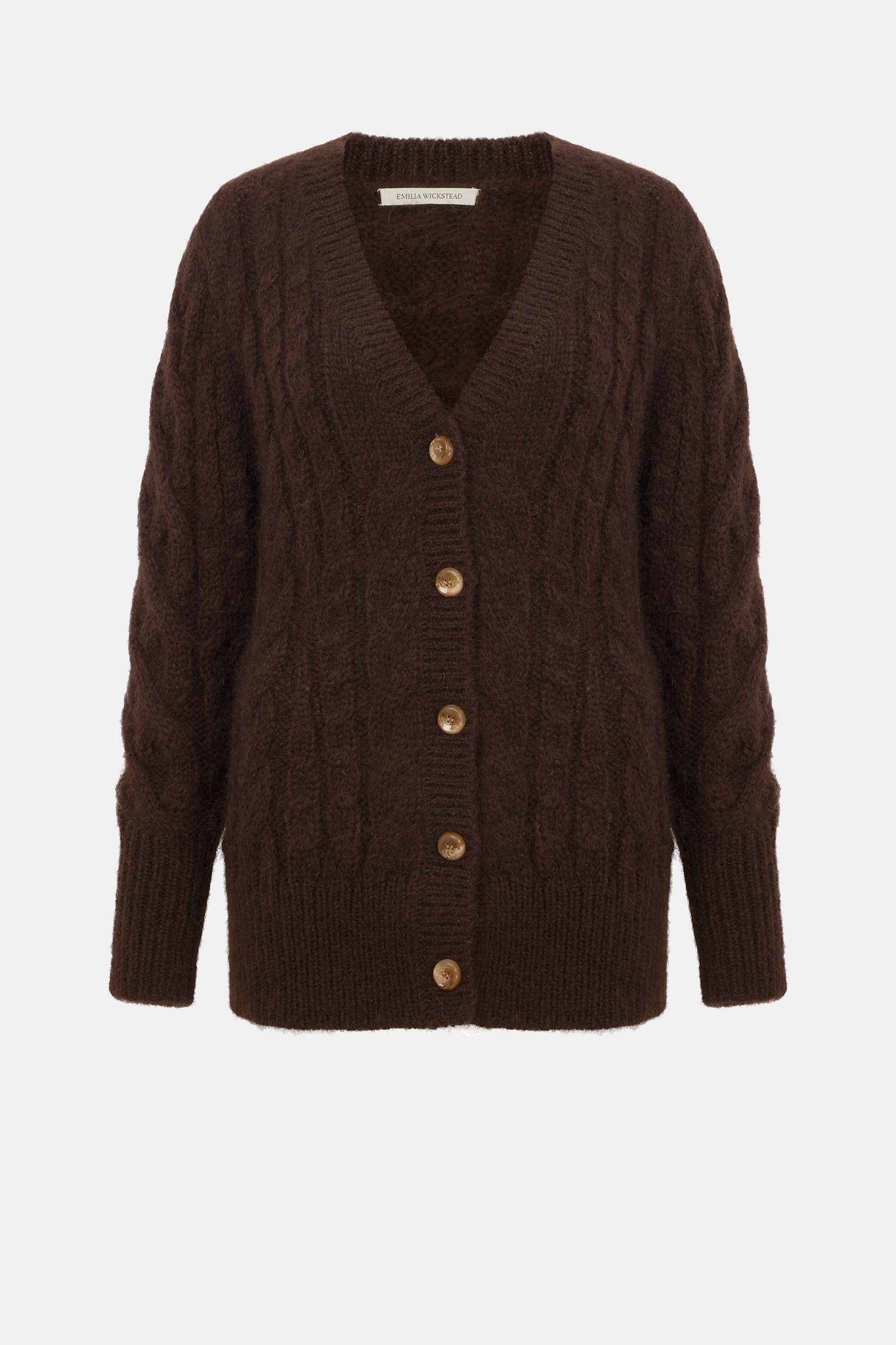 Ross Cable Knit Cardigan in Chocolate Mohair |  Emilia Wickstead