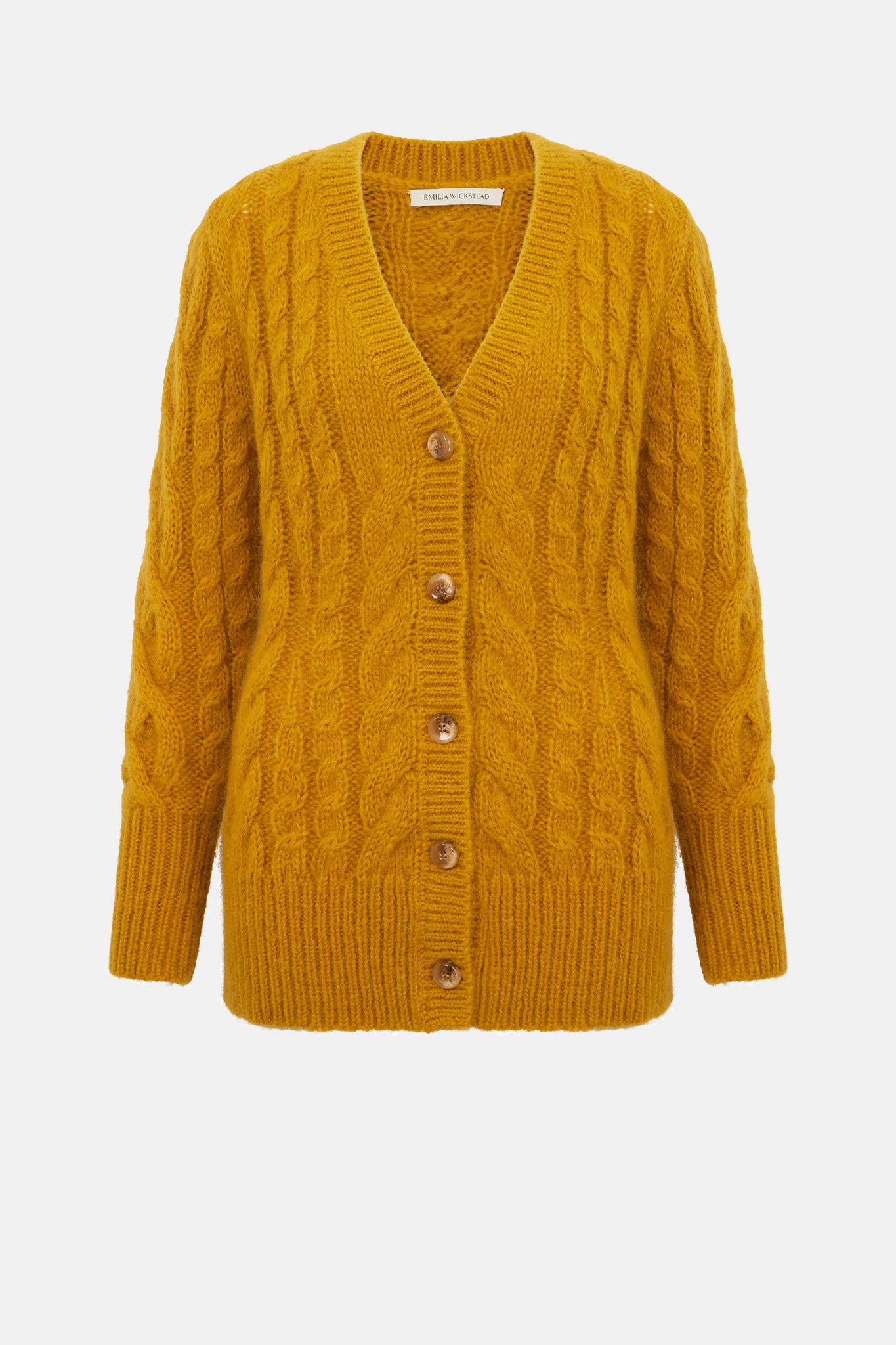 Ross Cable Knit Cardigan in Mustard Mohair Emilia Wickstead